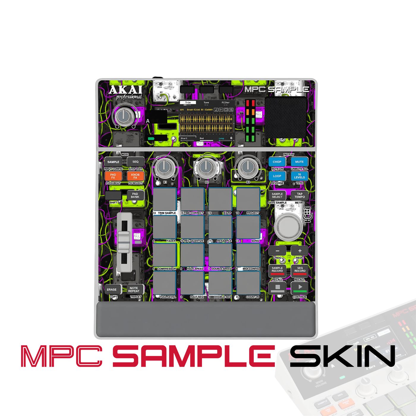 acid neon vines vinyl skin for Akai MPC Sample