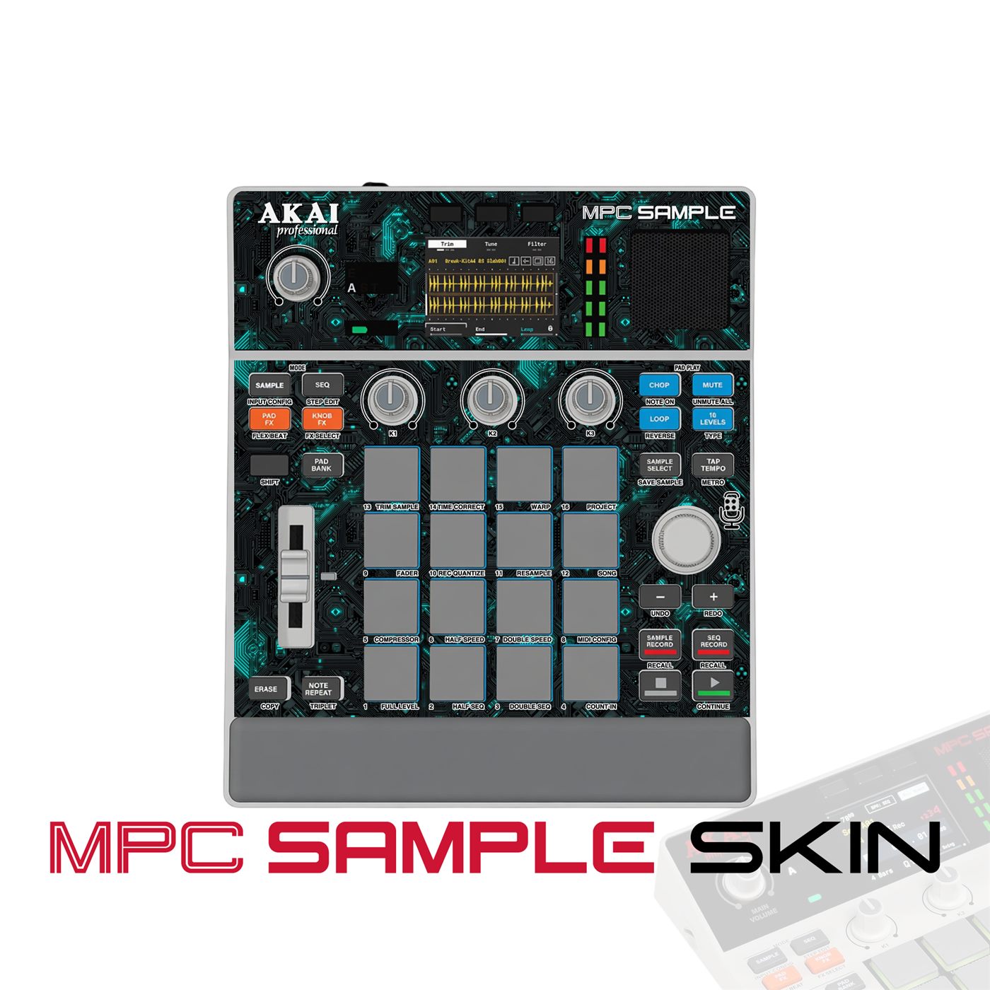 Aqua Circuit vinyl skin for Akai MPC Sample