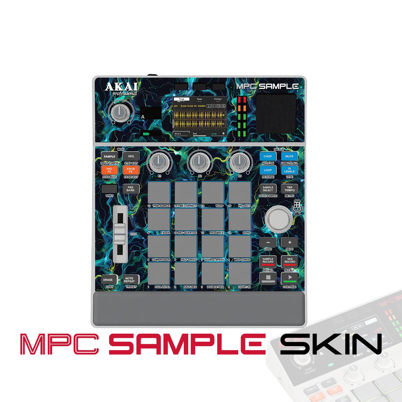 Aqua Lightning Marble vinyl skin for Akai MPC Sample