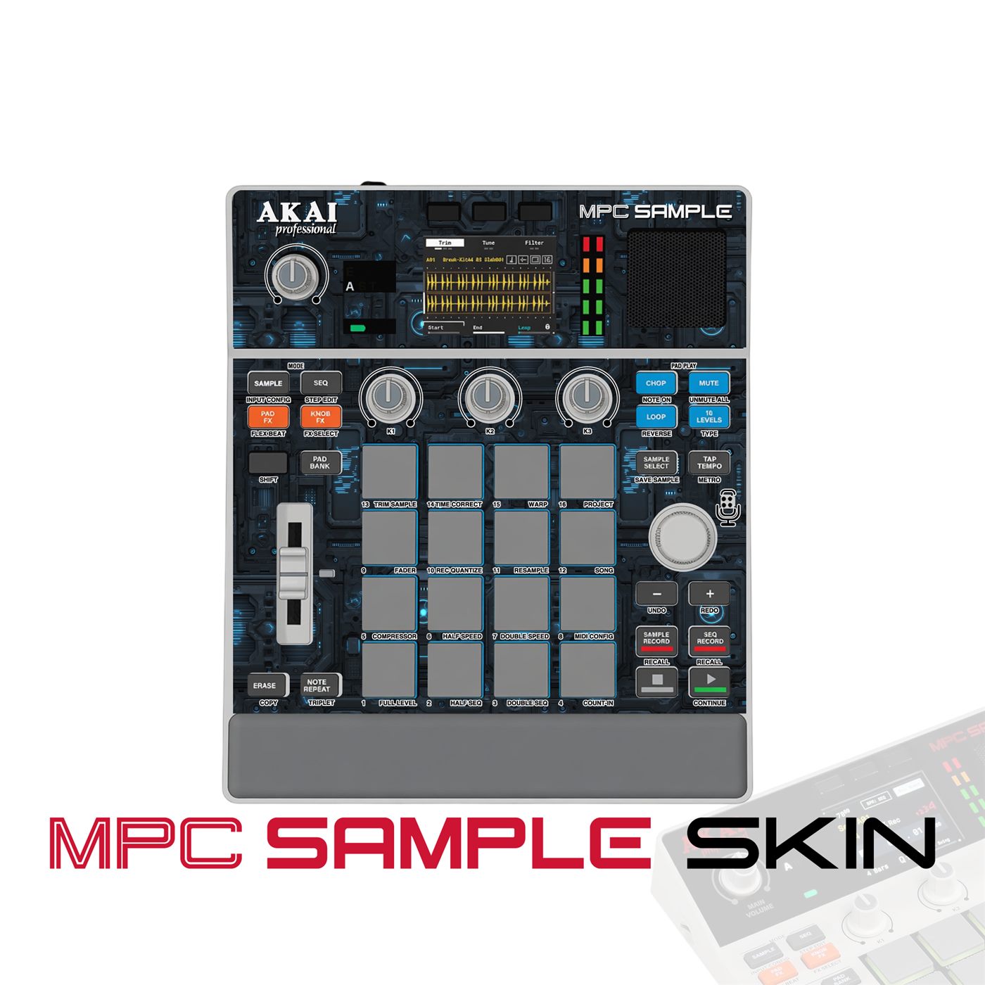 Blue Circuit Surge vinyl skin for Akai MPC Sample
