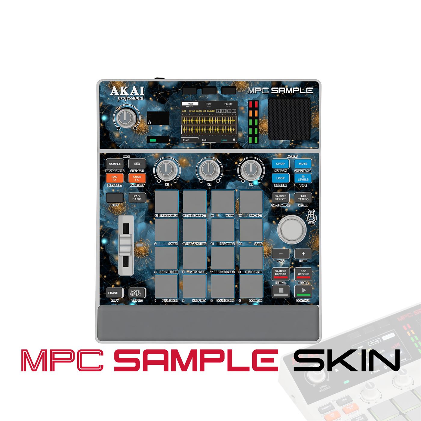 Blue Gold Blossom vinyl skin for Akai MPC Sample