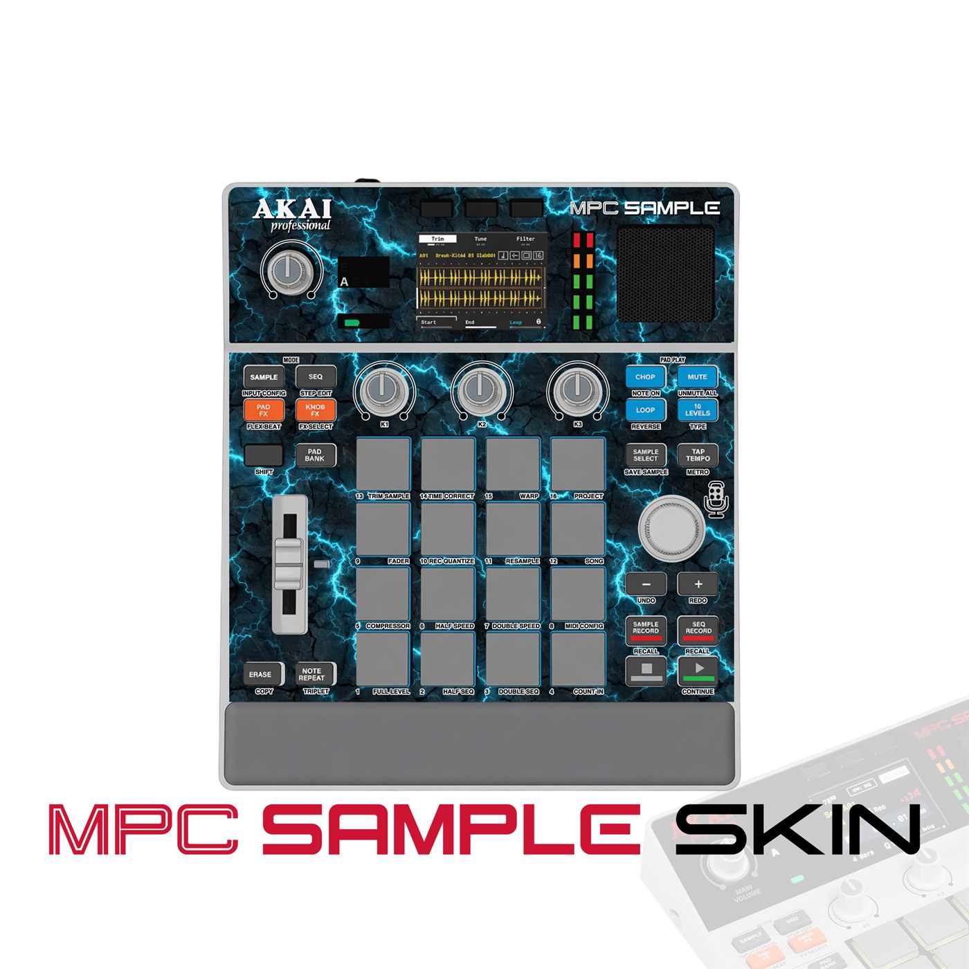Blue Lightning vinyl skin for Akai MPC Sample