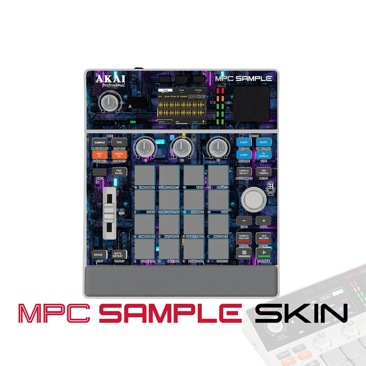 Blue Neon Tech vinyl skin for Akai MPC Sample