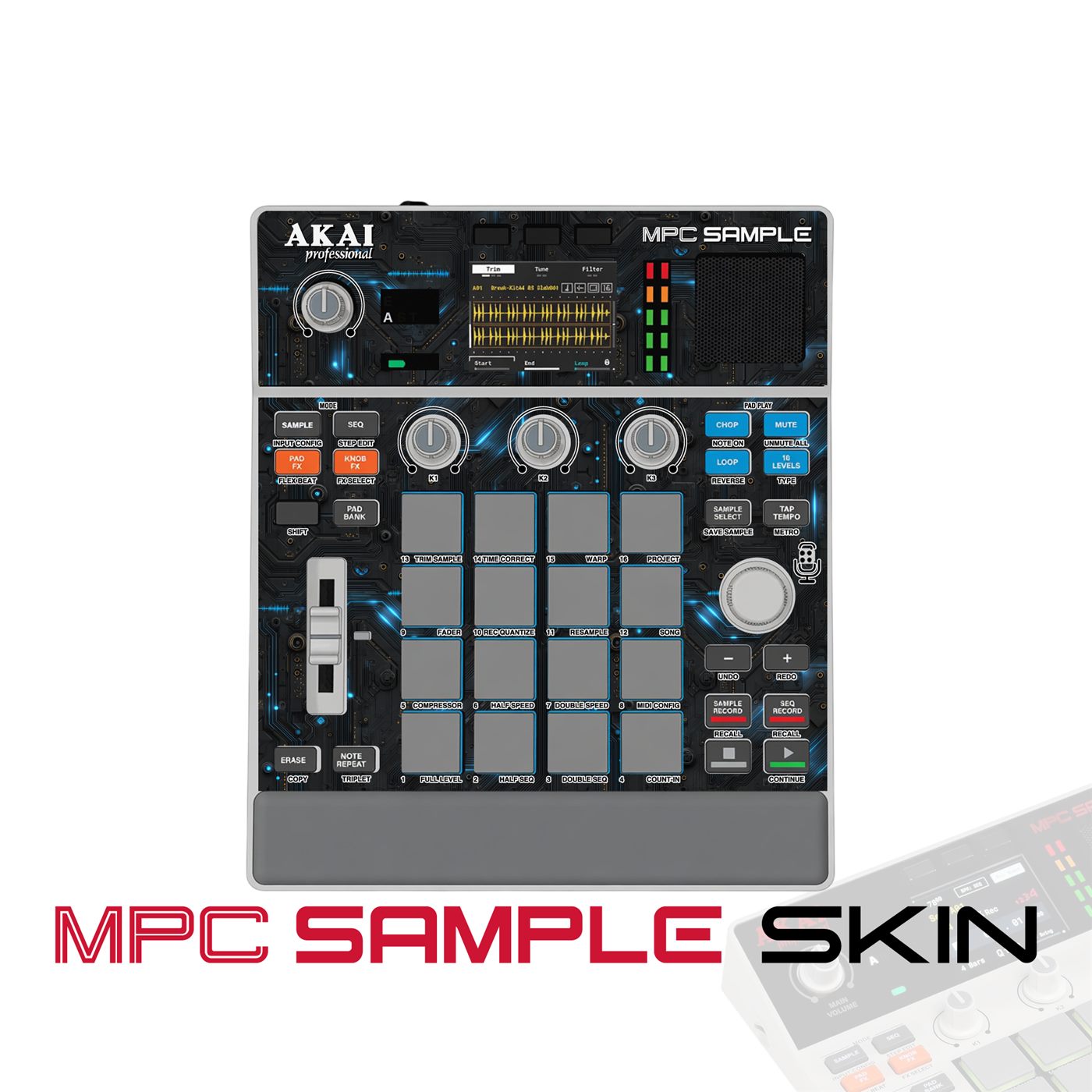 Blue Neon vinyl skin for Akai MPC Sample