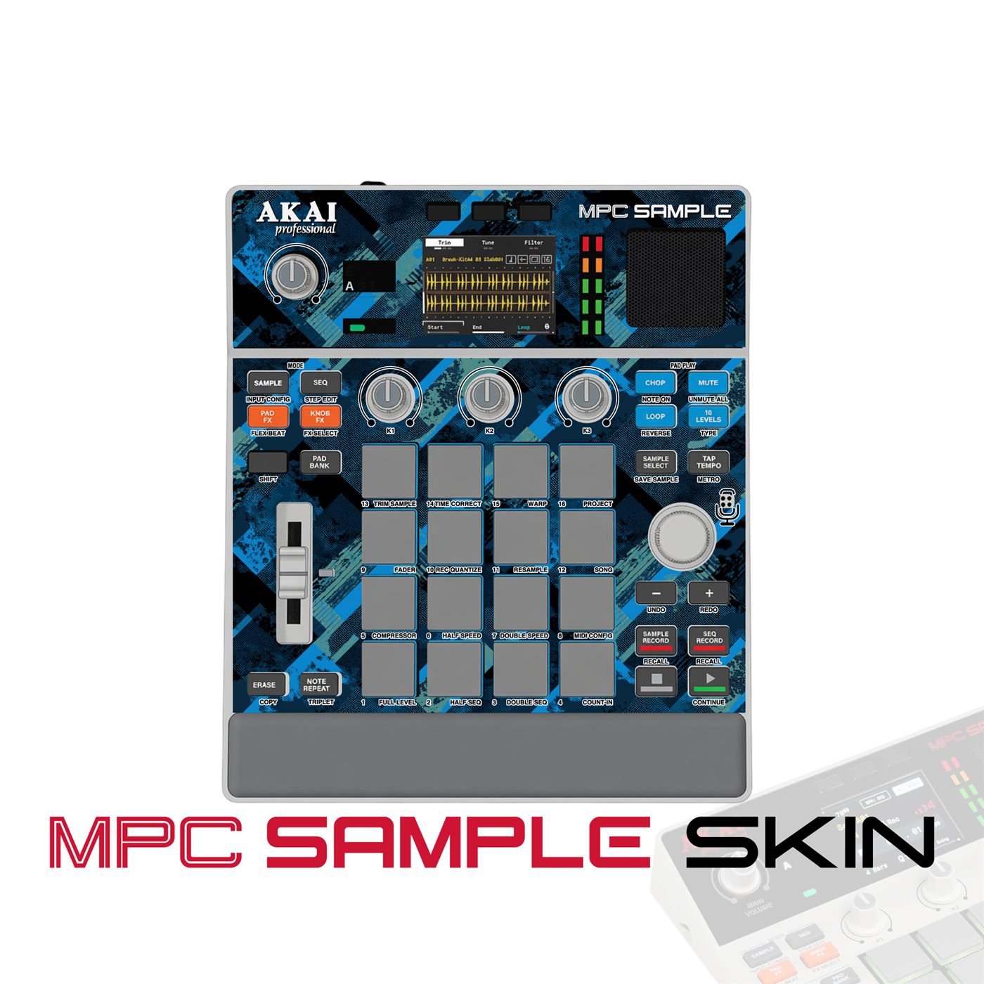 Blue Static Camo vinyl skin for Akai MPC Sample