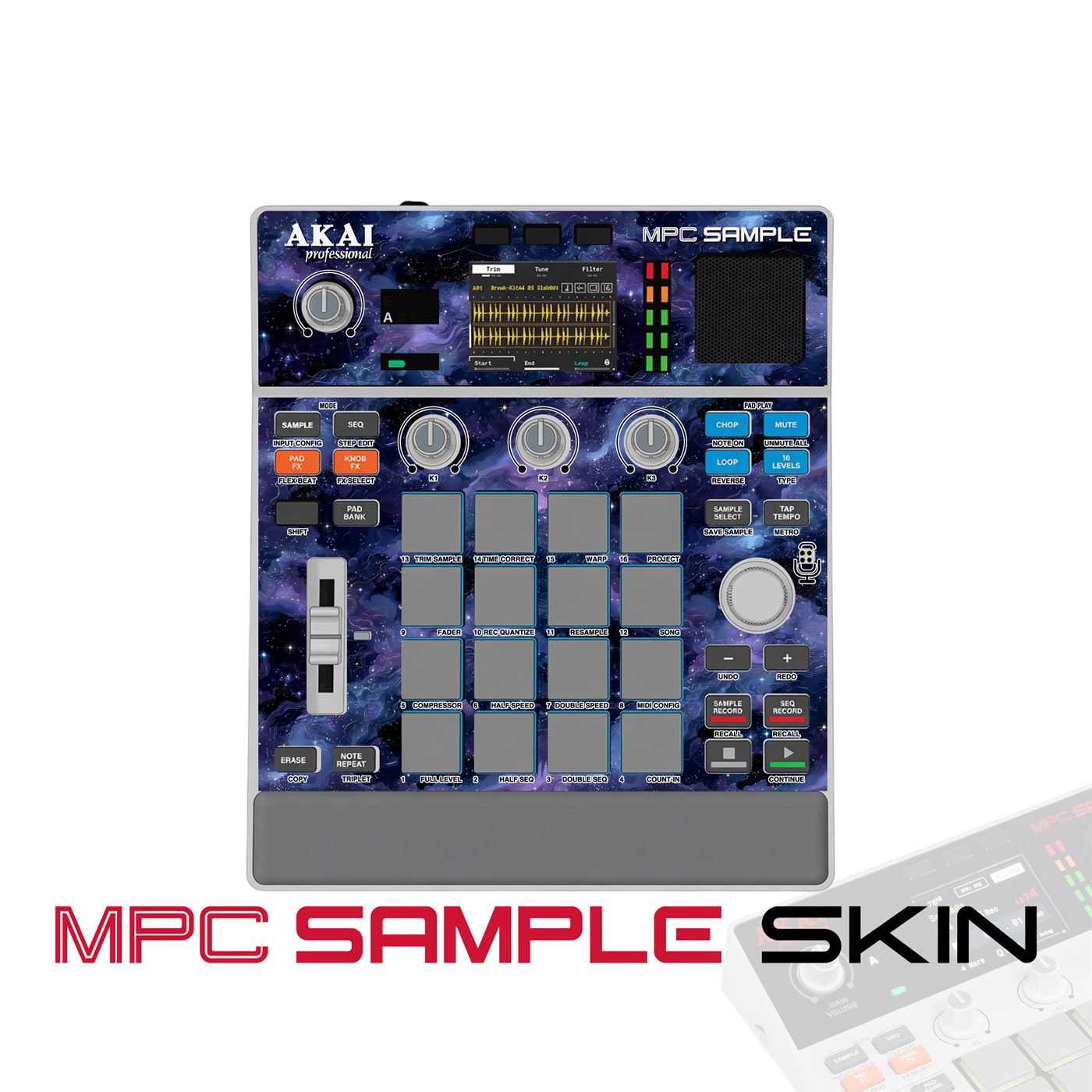 Cosmic Blue Waves vinyl skin for Akai MPC Sample