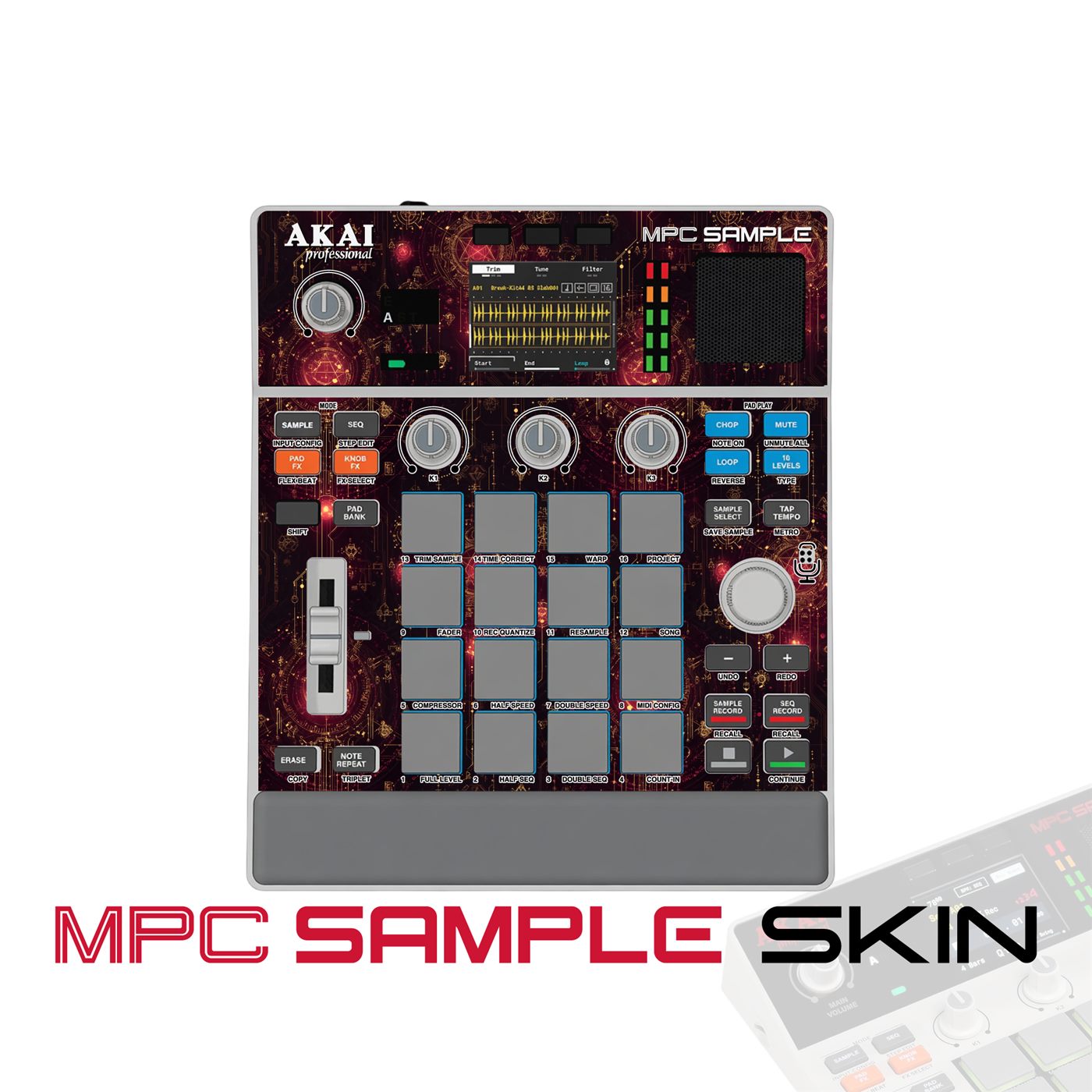 Crimson Circuit Relic vinyl skin for Akai MPC Sample