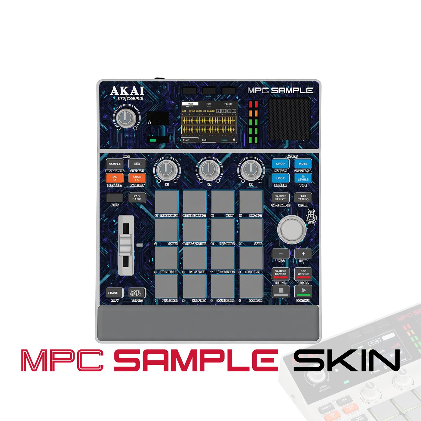 Cyber Blue vinyl skin for Akai MPC Sample
