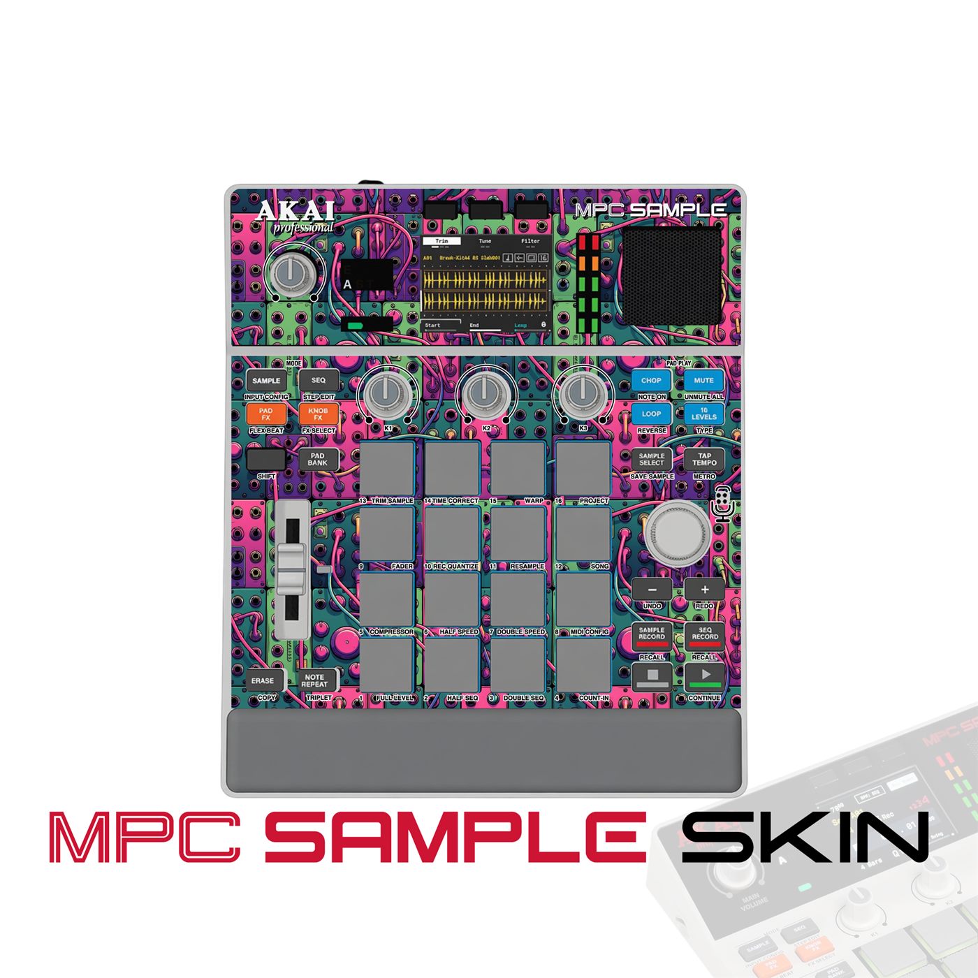 electric coralrift vinyl skin for Akai MPC Sample
