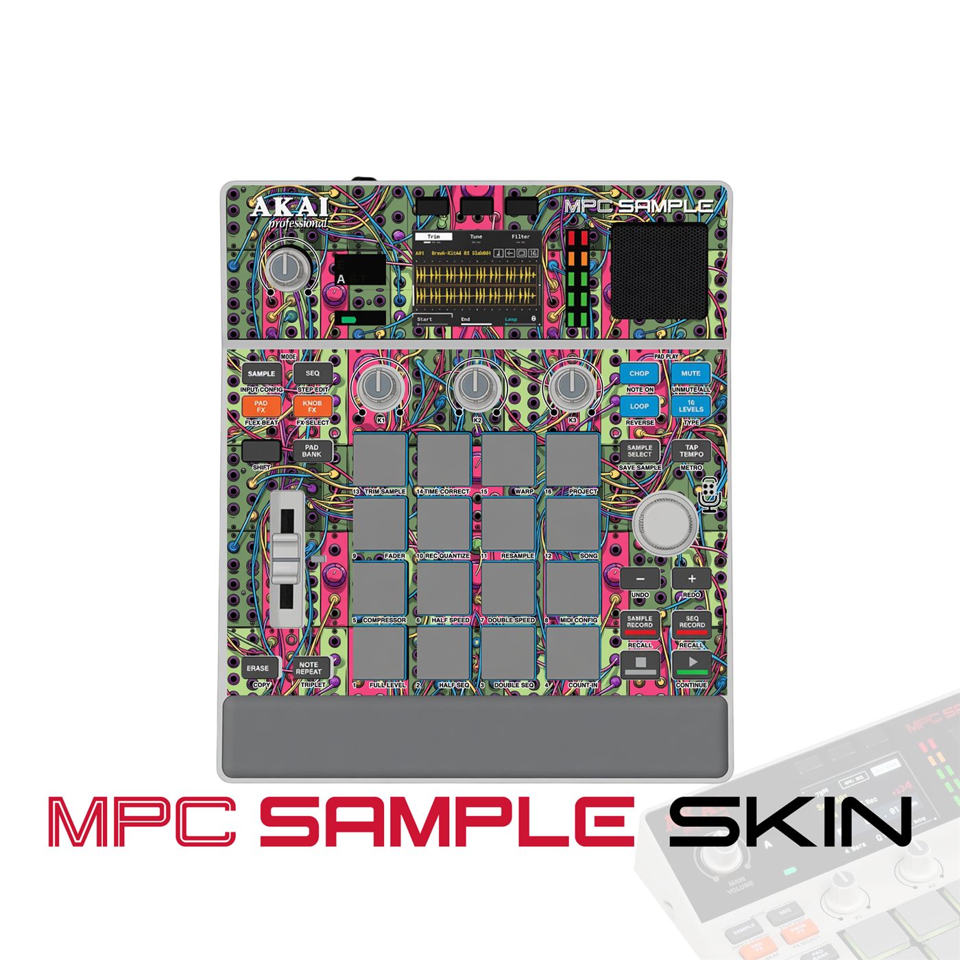 electric jungle swirl vinyl skin for Akai MPC Sample