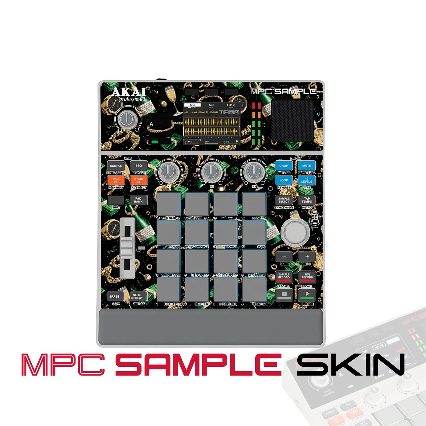 Emerald Money Drip vinyl skin for Akai MPC Sample