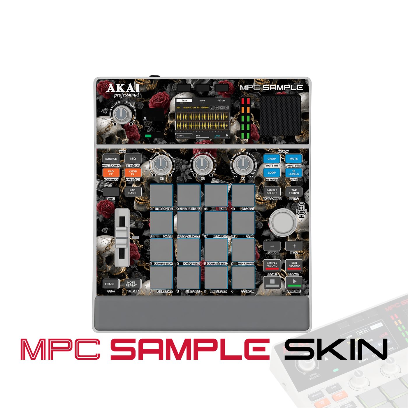 Gothic Skull Roses vinyl skin for Akai MPC Sample