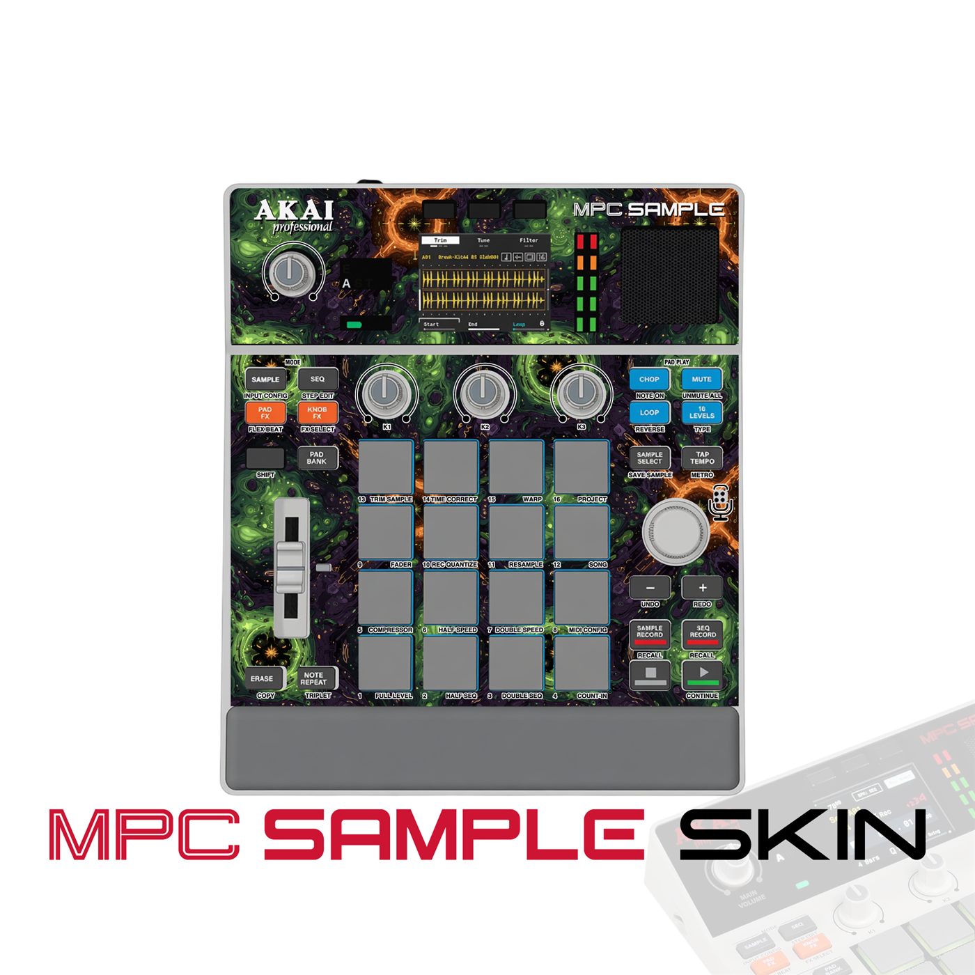 Green Cosmic Swirl vinyl skin for Akai MPC Sample