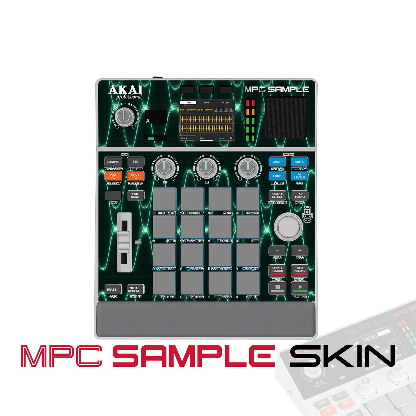 Green Laser Wave vinyl skin for Akai MPC Sample