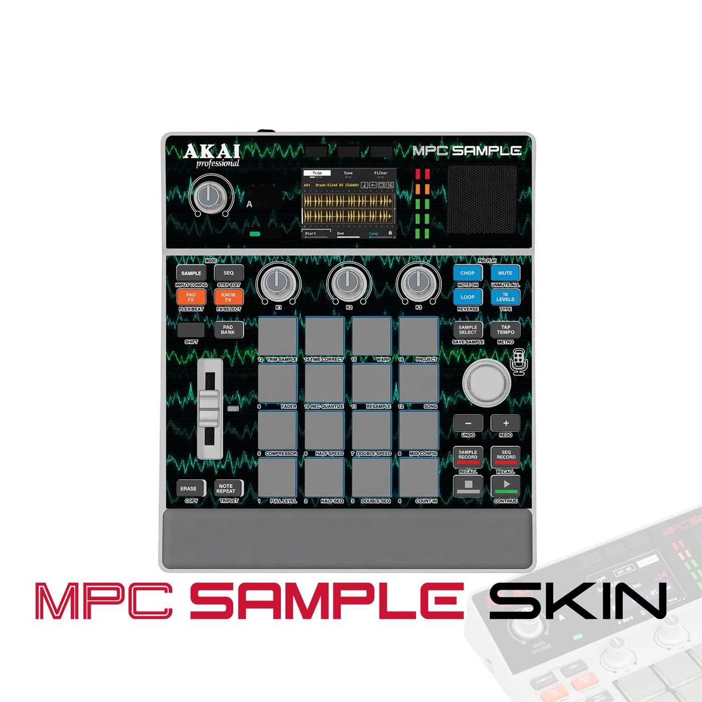 Green Waveform Signal vinyl skin for Akai MPC Sample