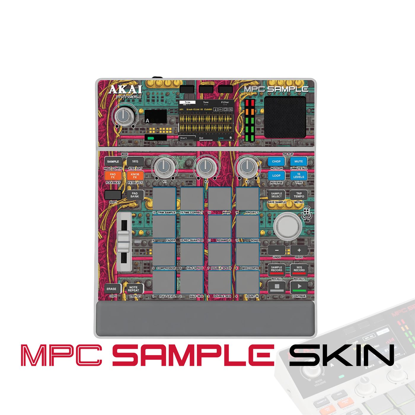 magenta tangle gold vinyl skin for Akai MPC Sample