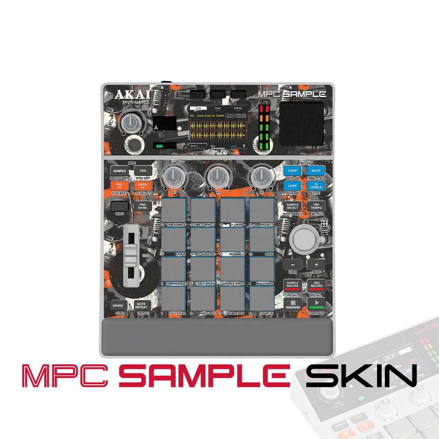 Mic Static Orange vinyl skin for Akai MPC Sample