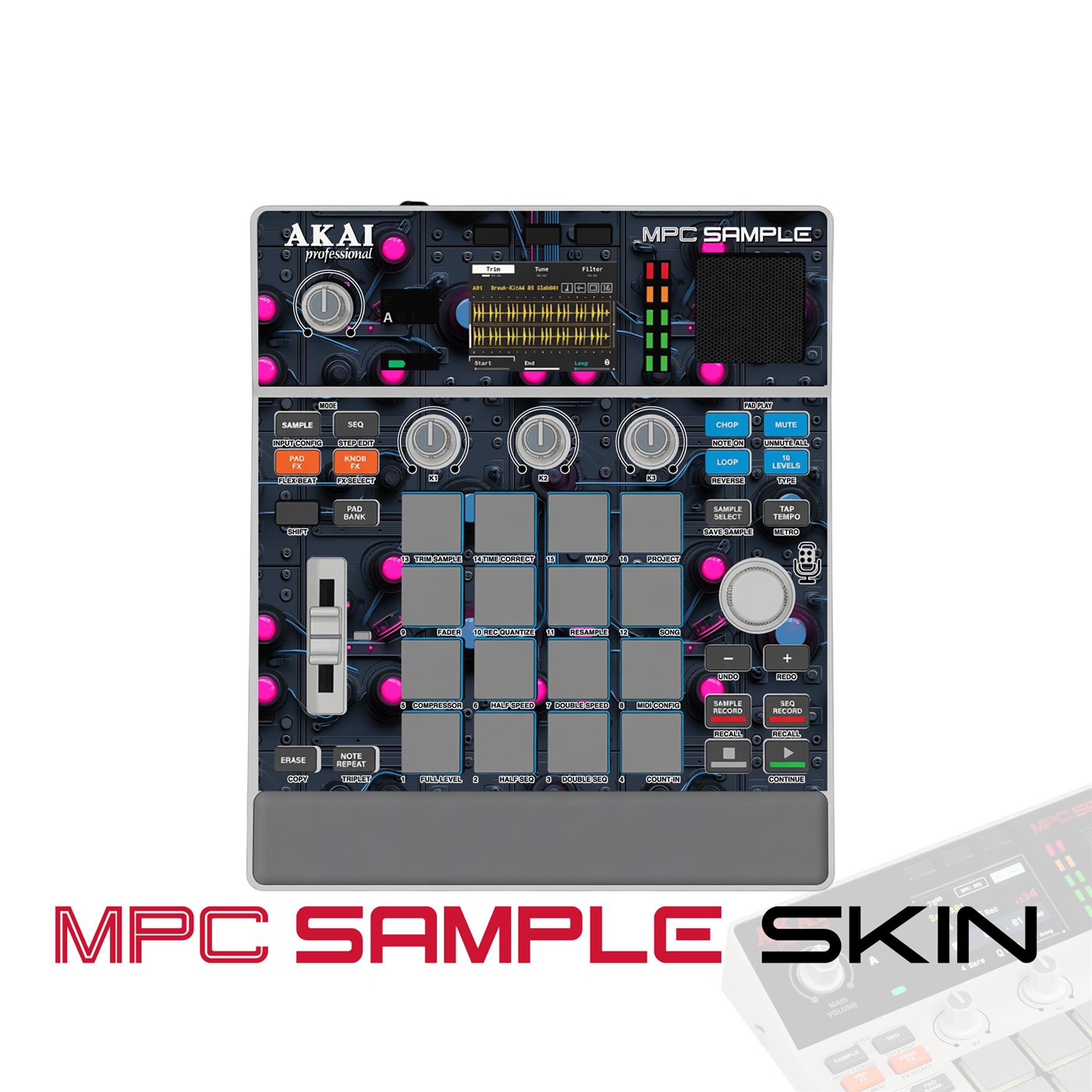 midnight neonflux vinyl skin for Akai MPC Sample
