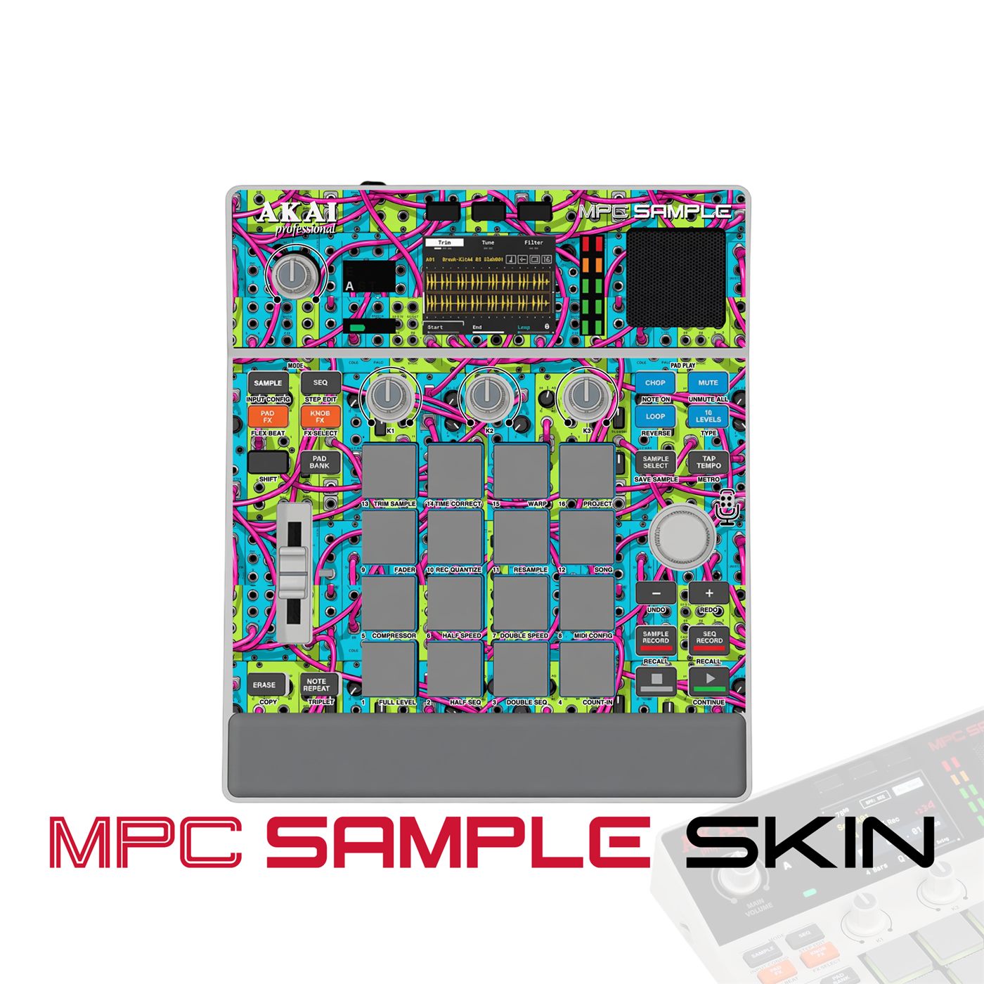 neon braid burst vinyl skin for Akai MPC Sample