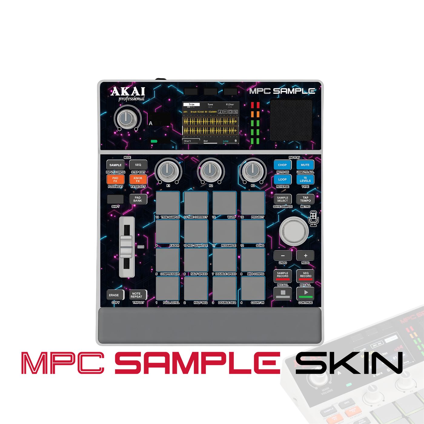 Neon Circuit Grid vinyl skin for Akai MPC Sample