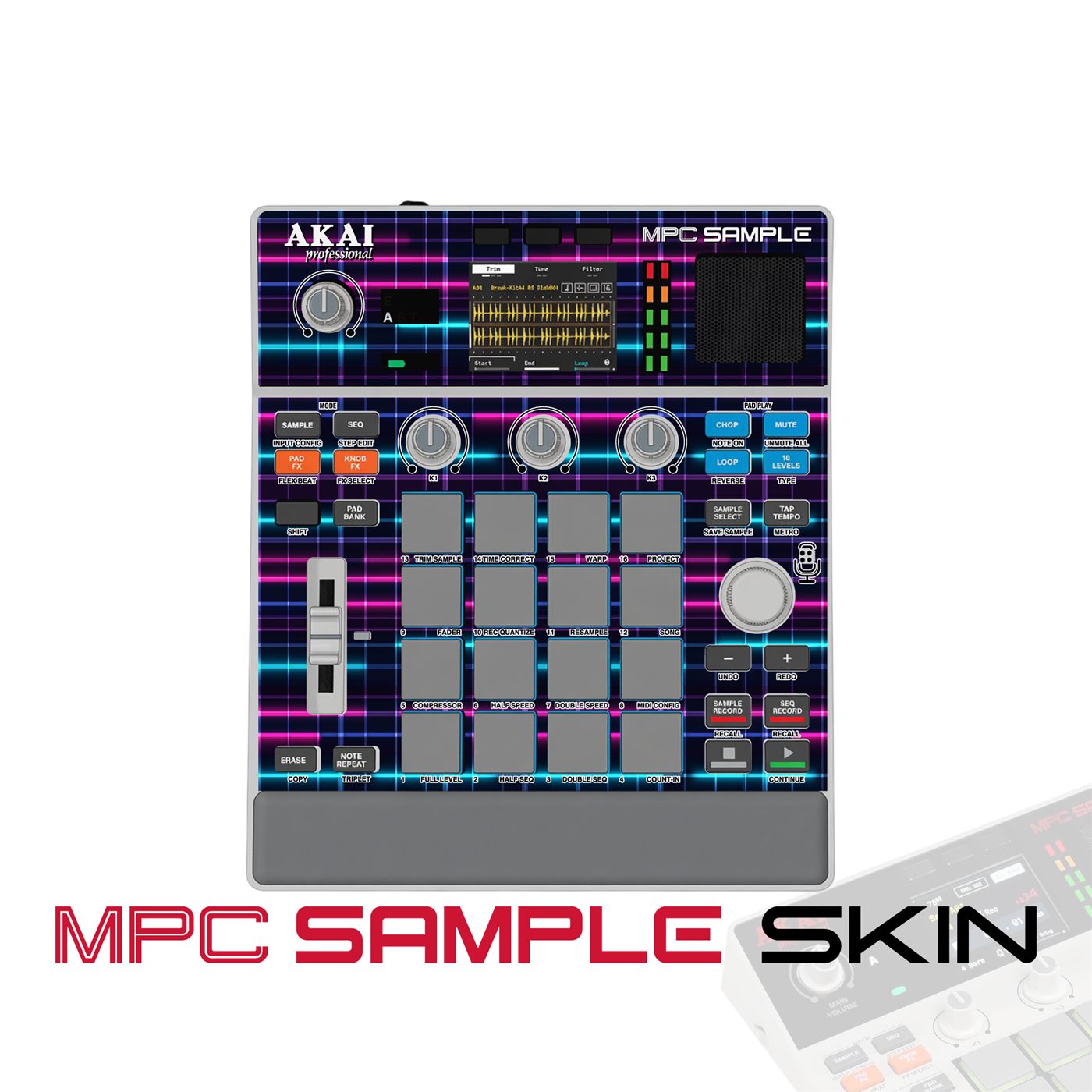 Neon Grid Pulse vinyl skin for Akai MPC Sample