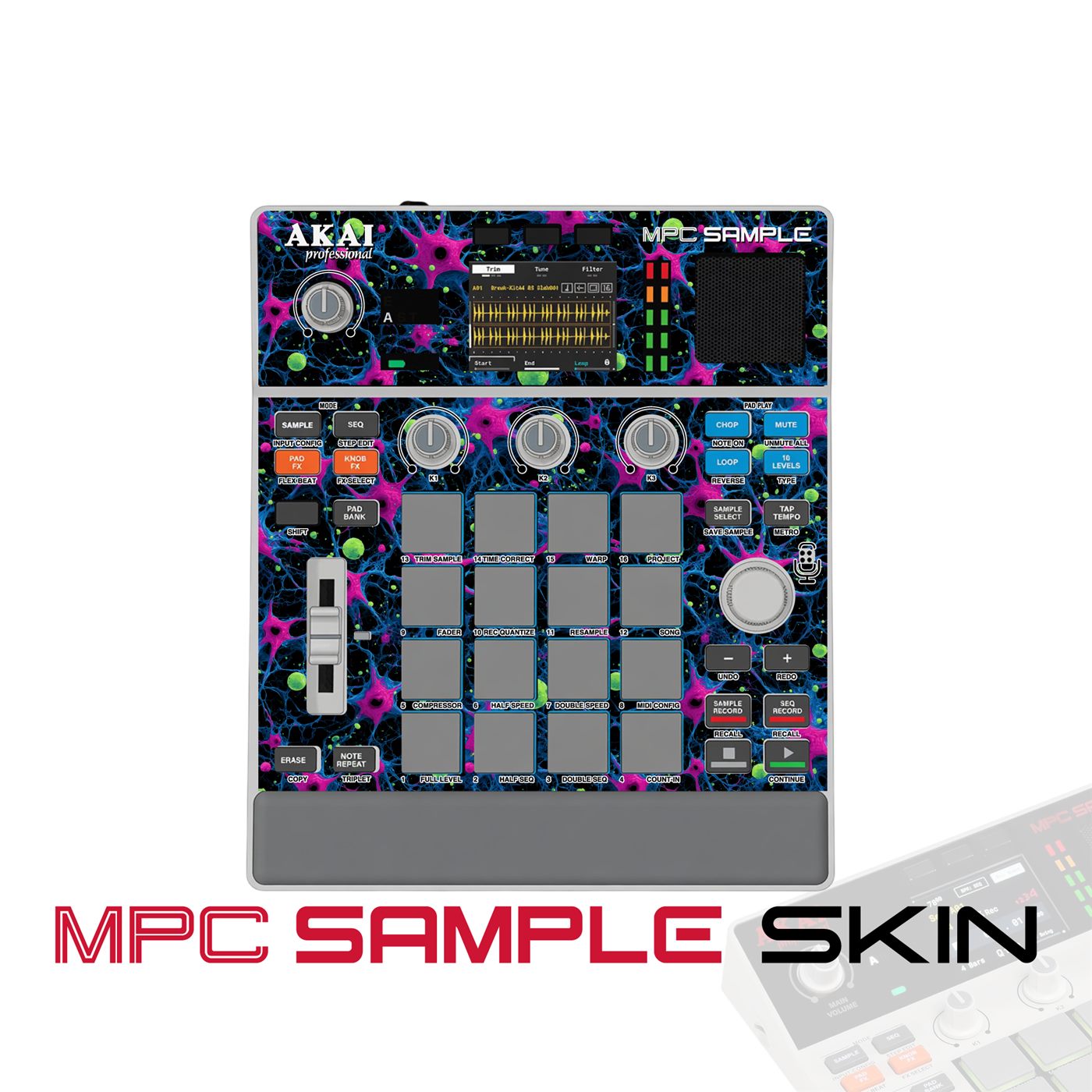 Neon Neural Pulse vinyl skin for Akai MPC Sample