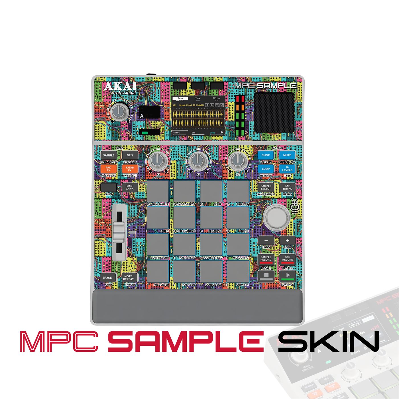 neon tangle fiesta vinyl skin for Akai MPC Sample