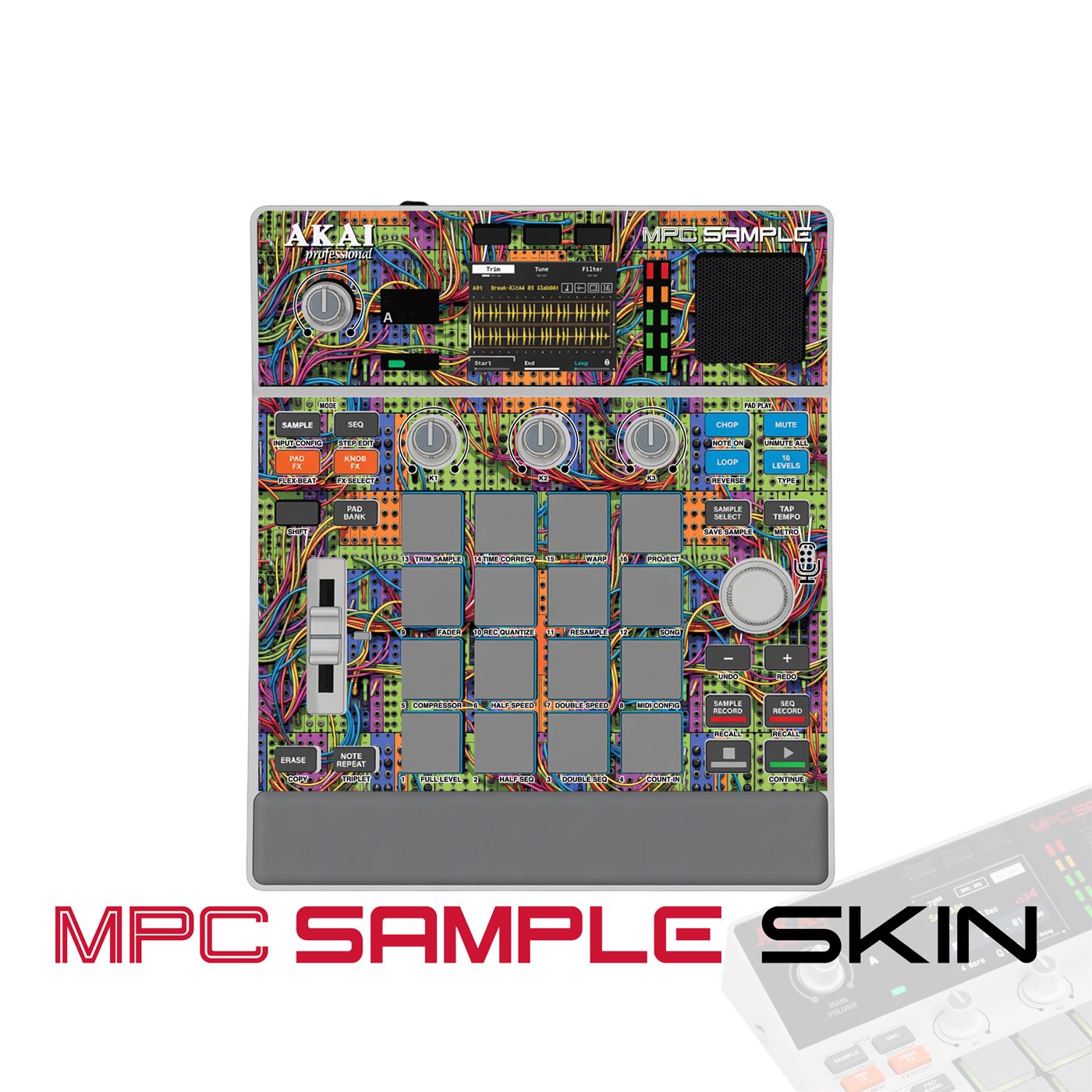 neon wirestorm vinyl skin for Akai MPC Sample