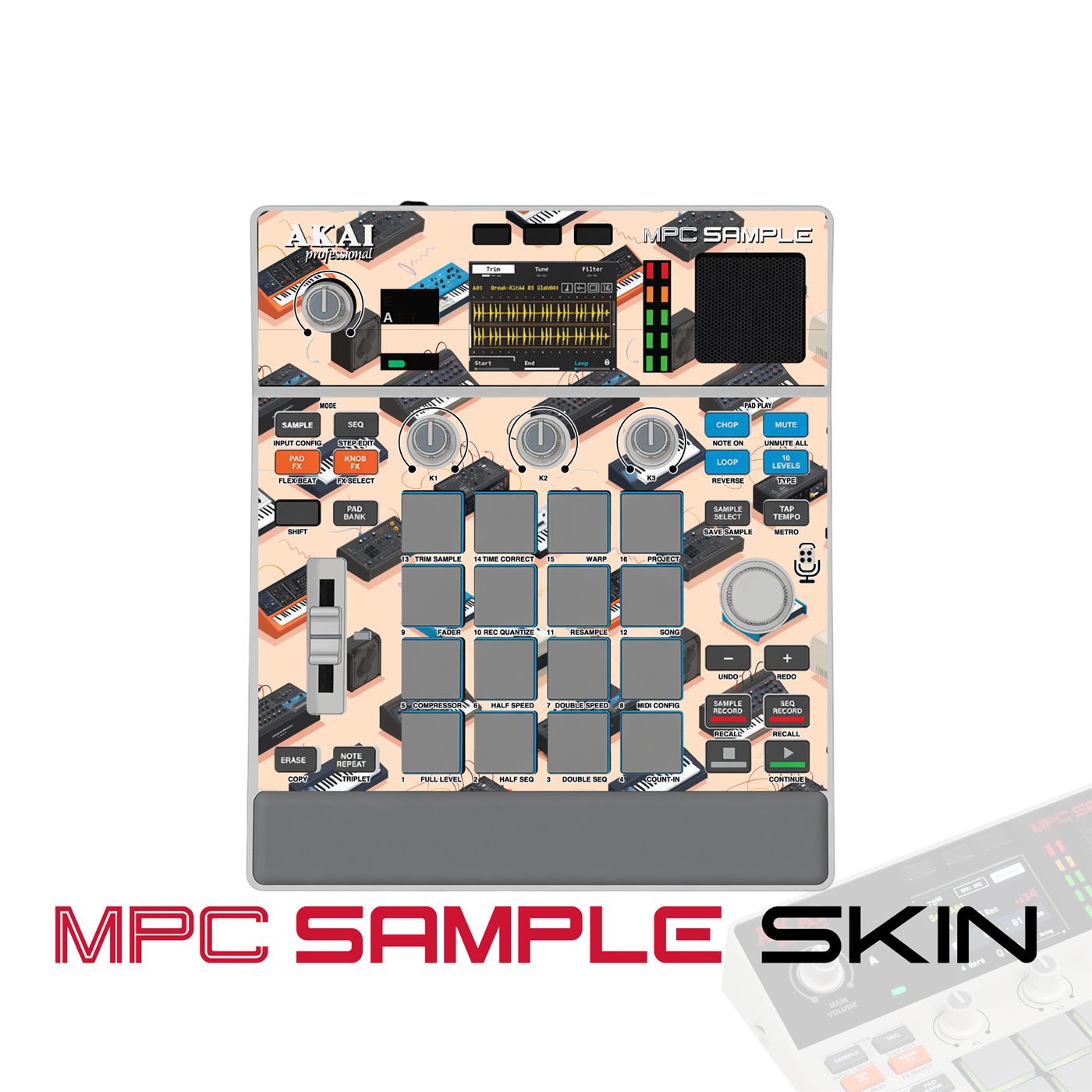 peachy arcade drift vinyl skin for Akai MPC Sample