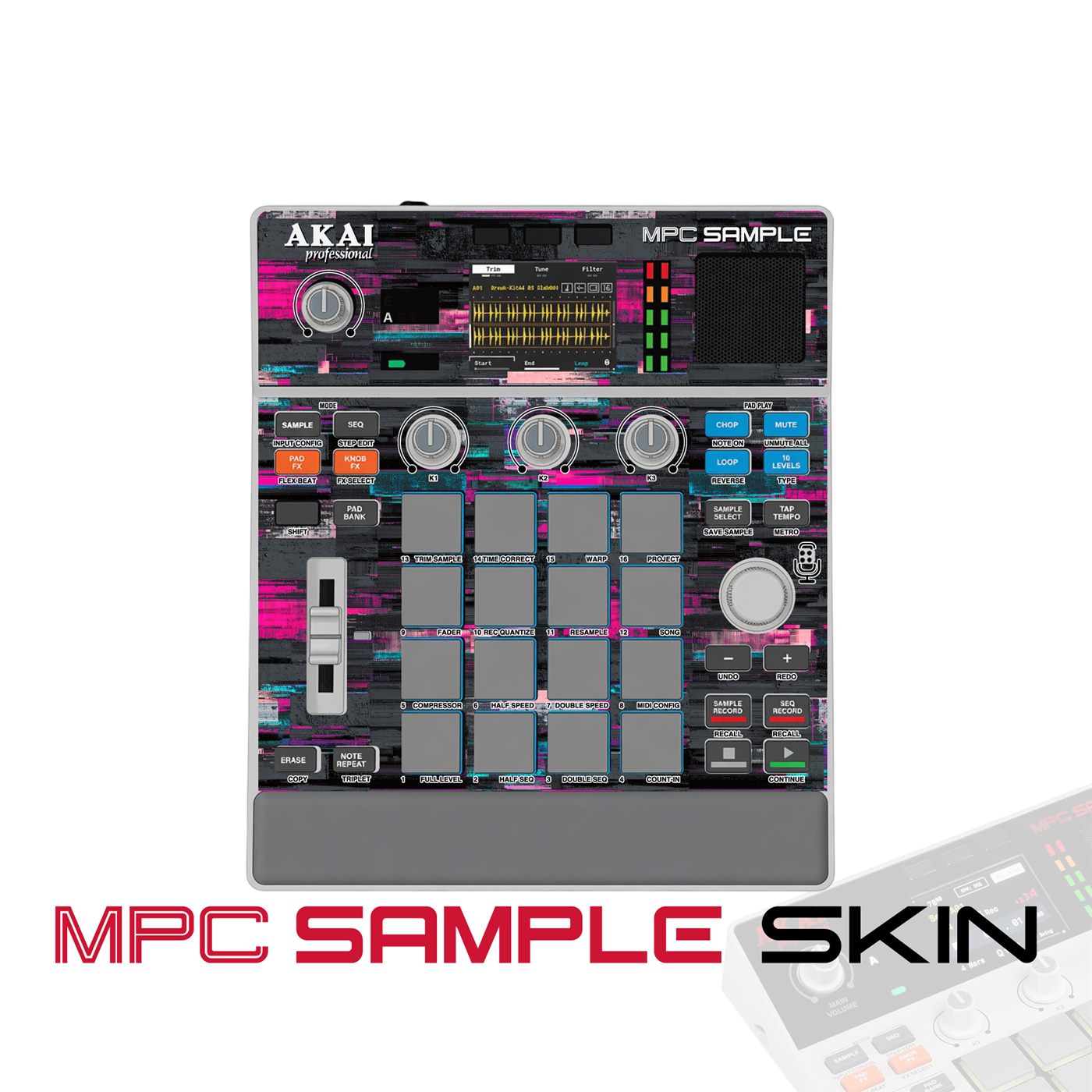 Pink Glitch Storm vinyl skin for Akai MPC Sample