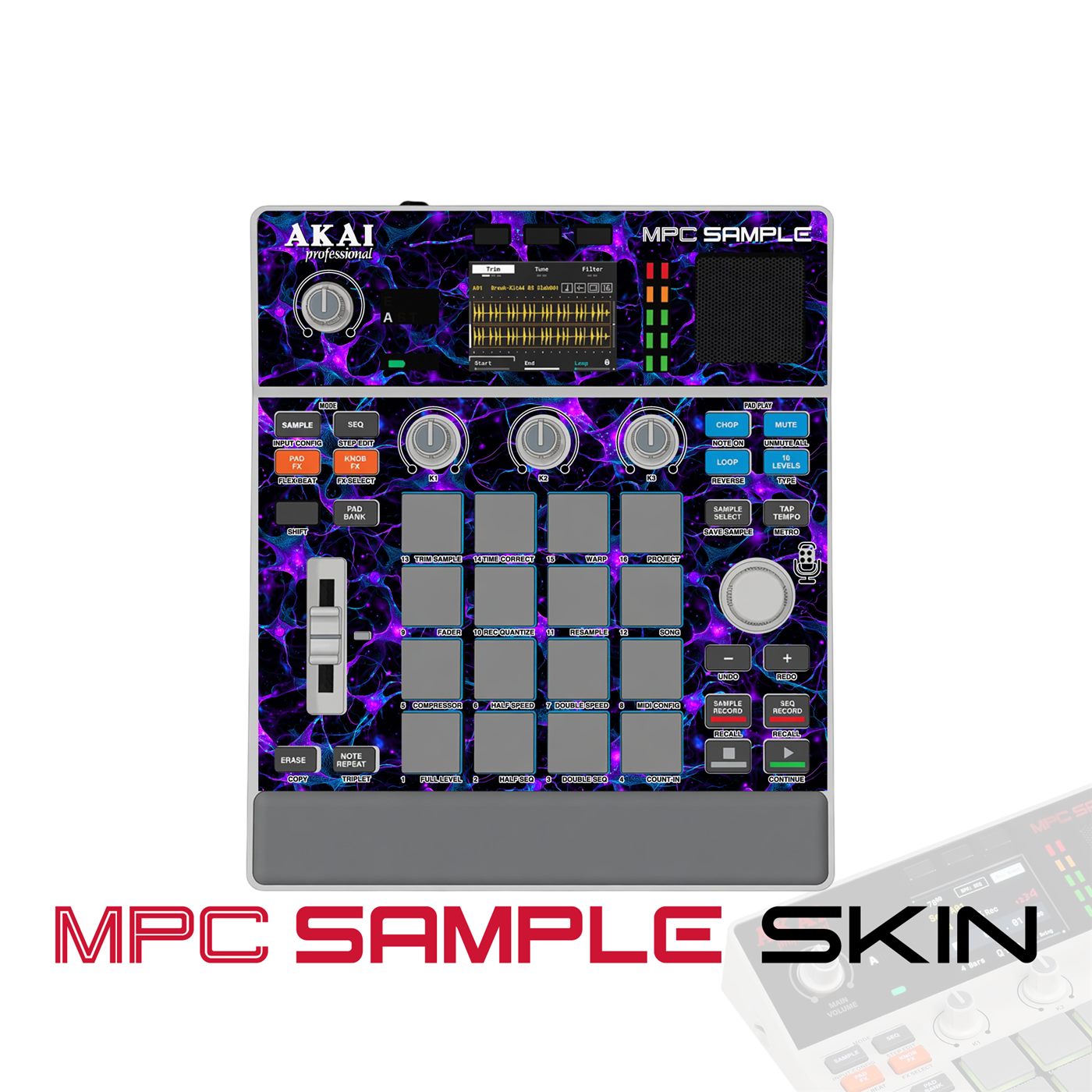 Purple Neural Pulse vinyl skin for Akai MPC Sample