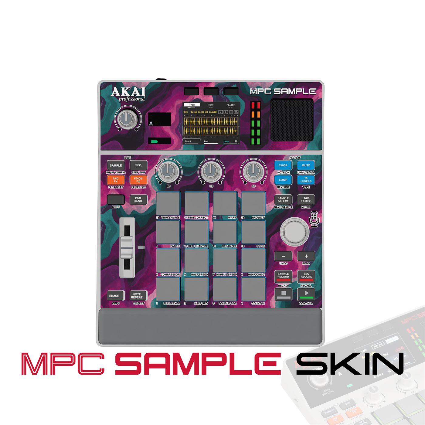Purple Teal Camo Flow vinyl skin for Akai MPC Sample