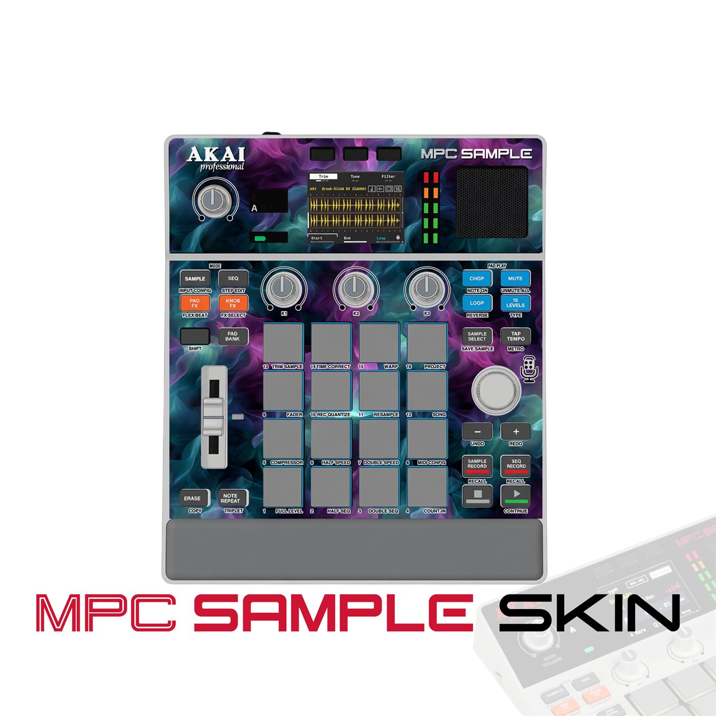 Purple Teal Smoke vinyl skin for Akai MPC Sample