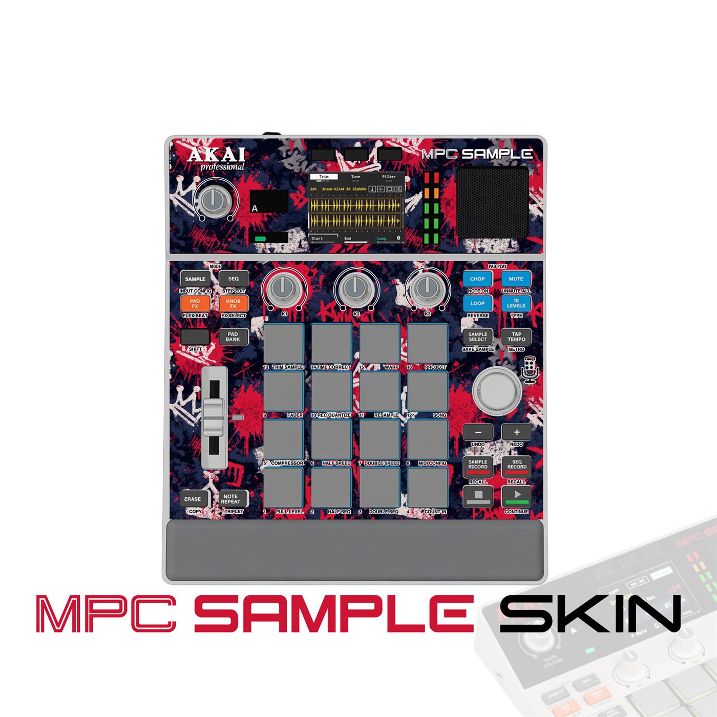 Red Riot Tags vinyl skin for Akai MPC Sample