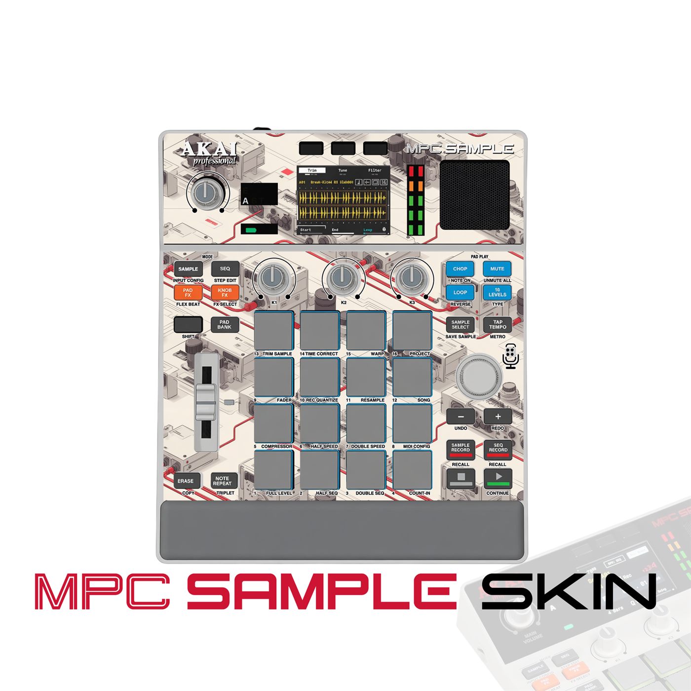 retro blueprint whisper vinyl skin for Akai MPC Sample