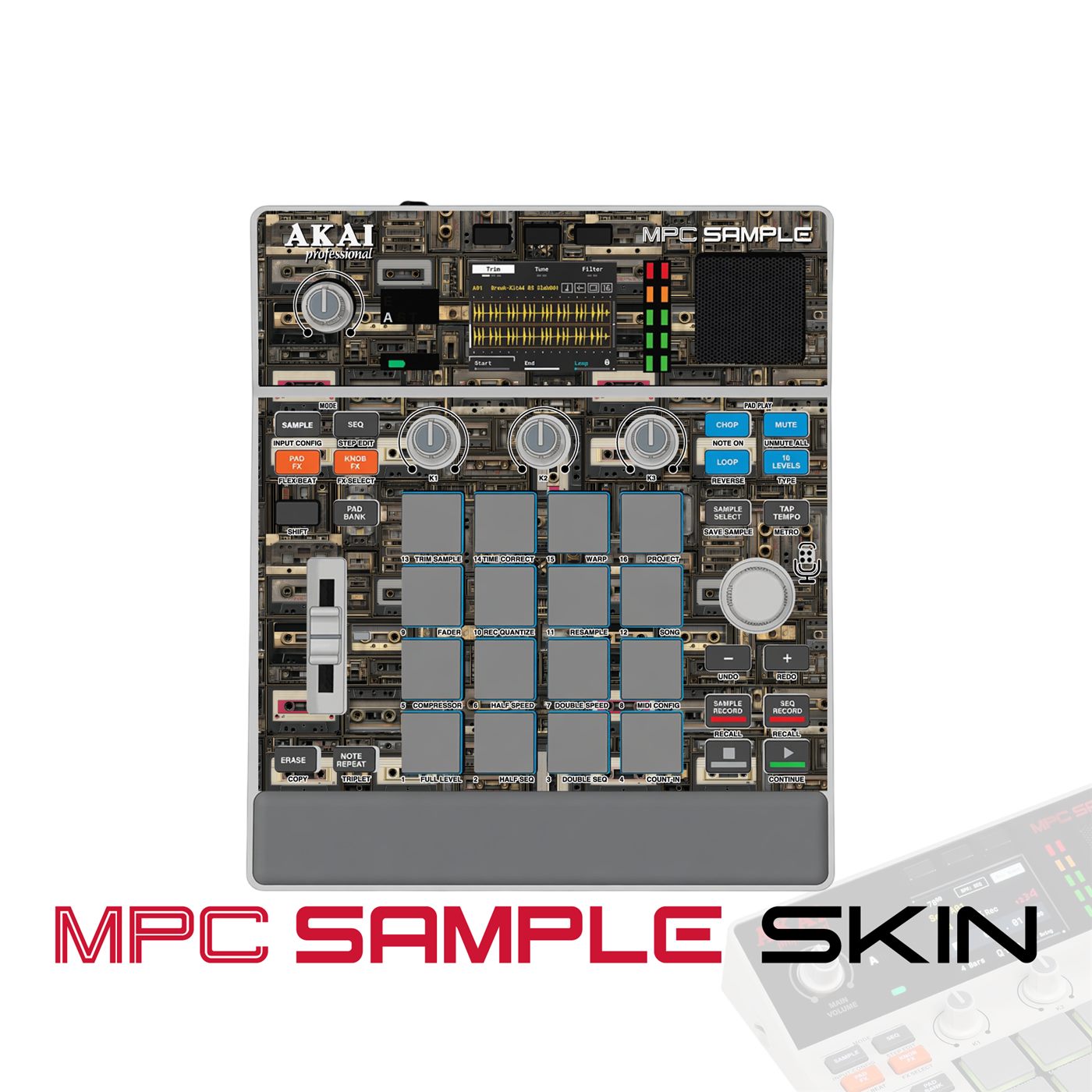 Retro Cassette Wall vinyl skin for Akai MPC Sample