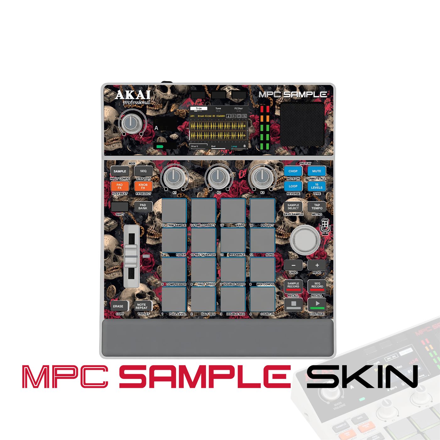 Skull Rose Relic vinyl skin for Akai MPC Sample