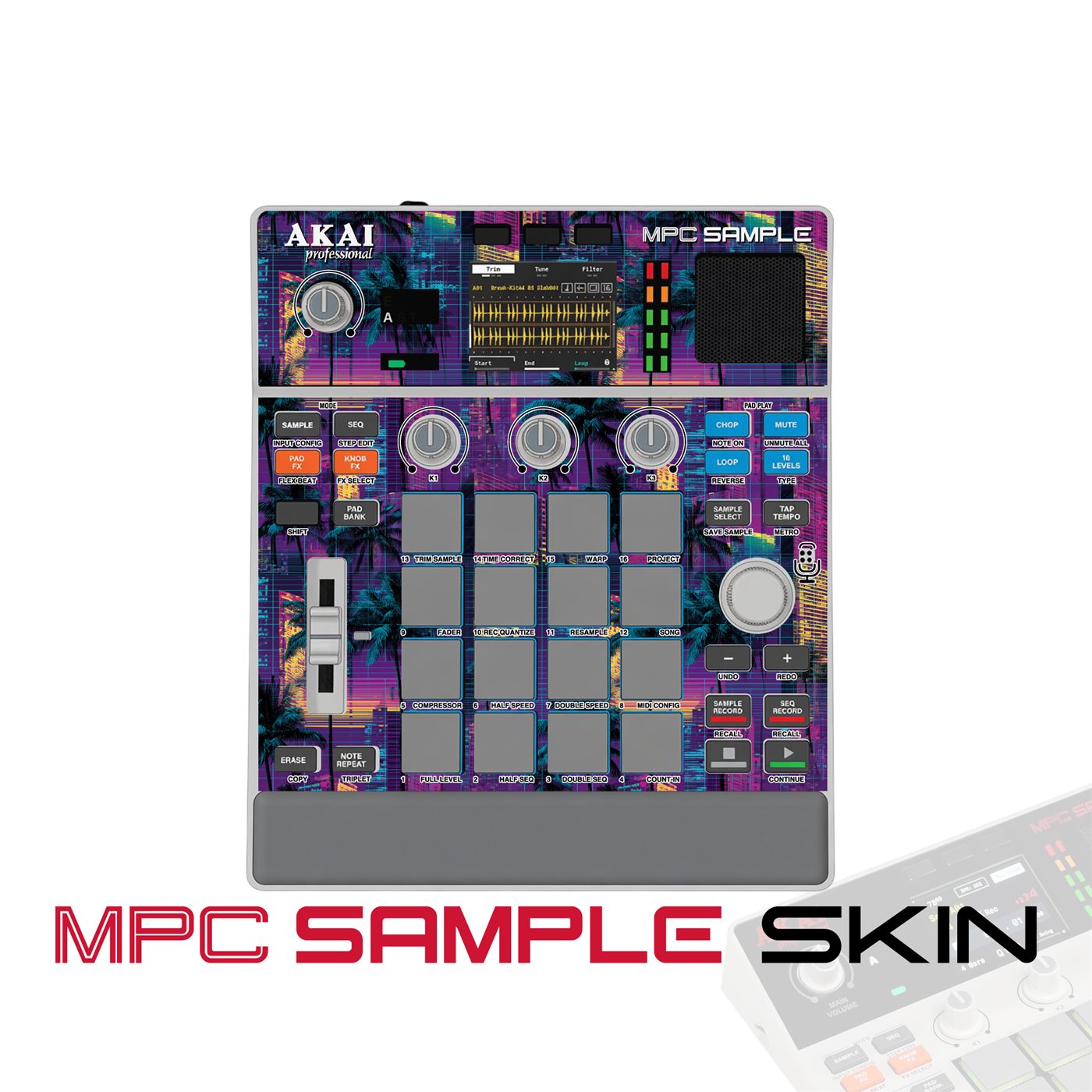 Synthwave Palm Glitch vinyl skin for Akai MPC Sample