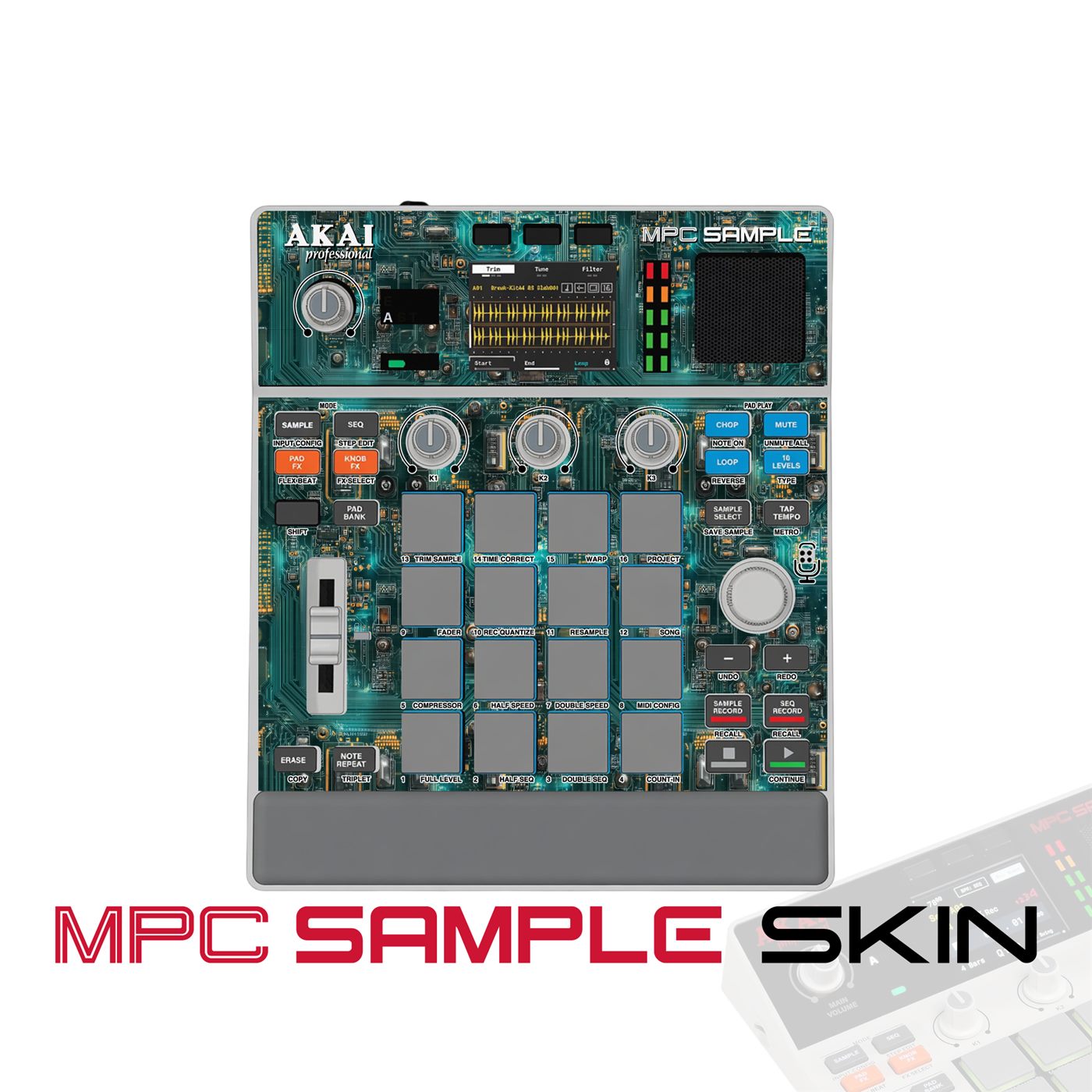Teal Circuit Board vinyl skin for Akai MPC Sample