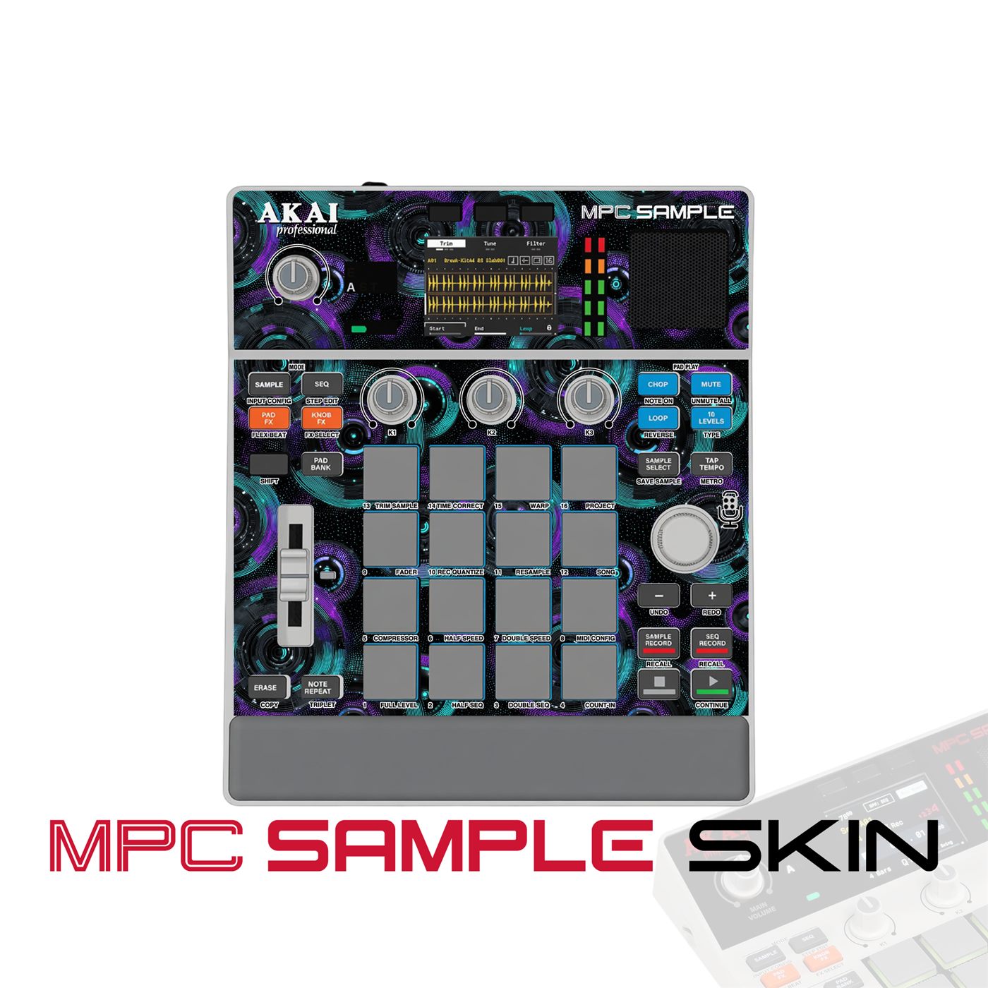 Teal Glitch vinyl skin for Akai MPC Sample