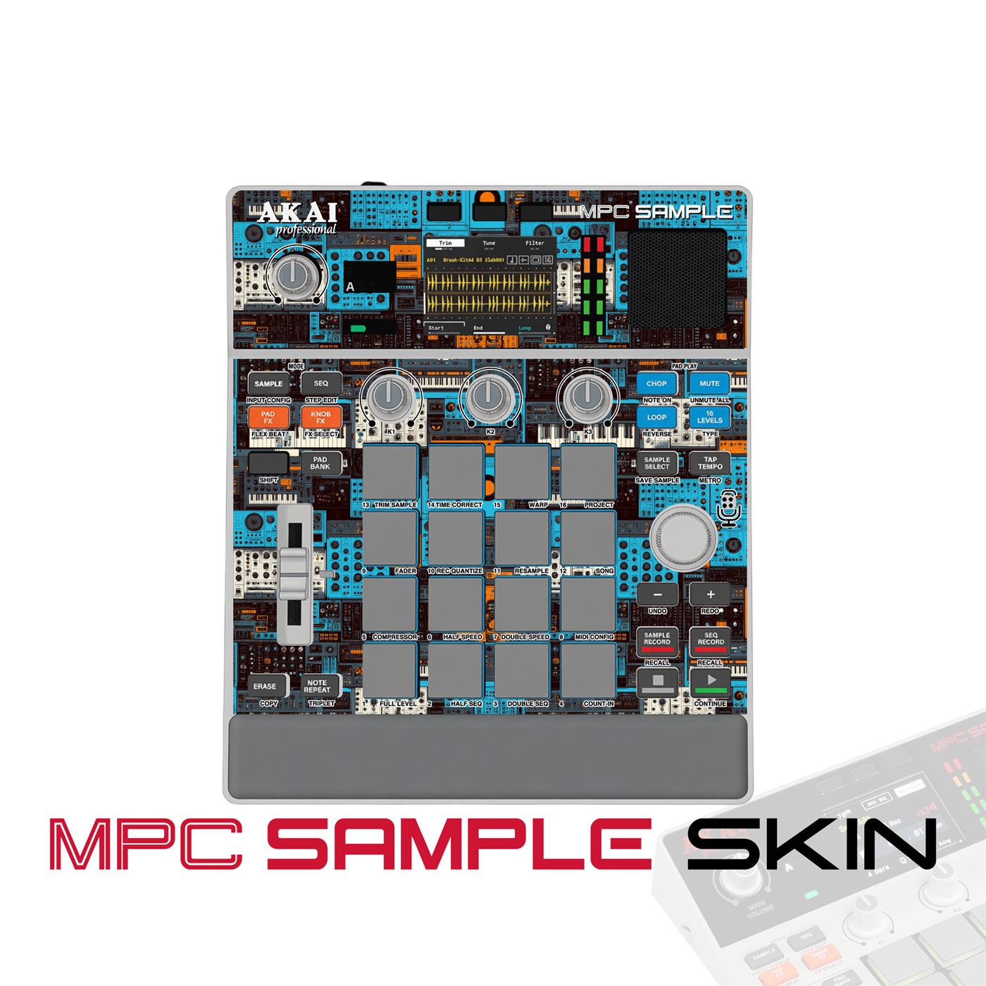 turquoise circuitry blaze vinyl skin for Akai MPC Sample