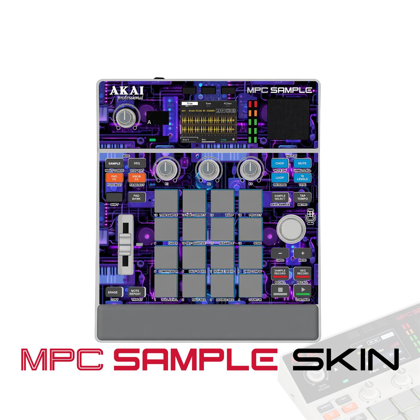 Violet Neon Grid vinyl skin for Akai MPC Sample
