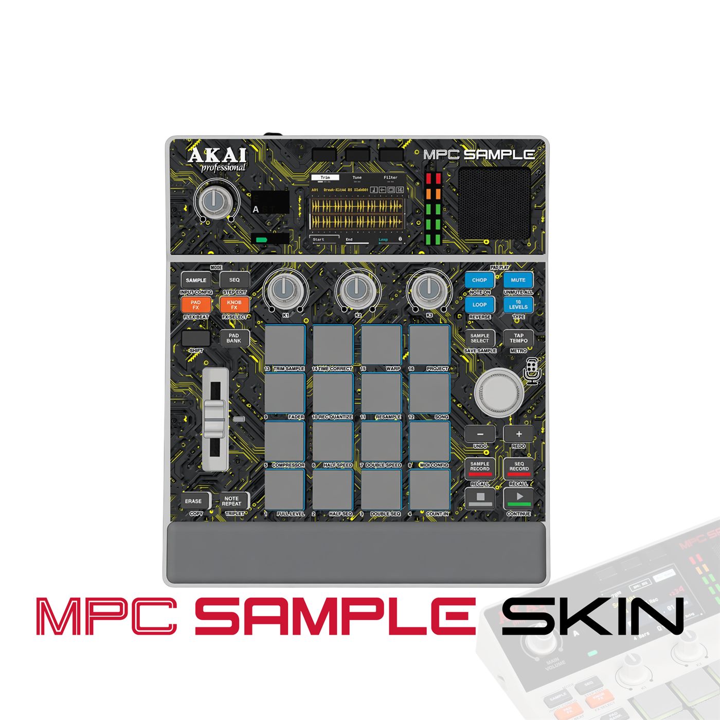 Yellow Circuit vinyl skin for Akai MPC Sample