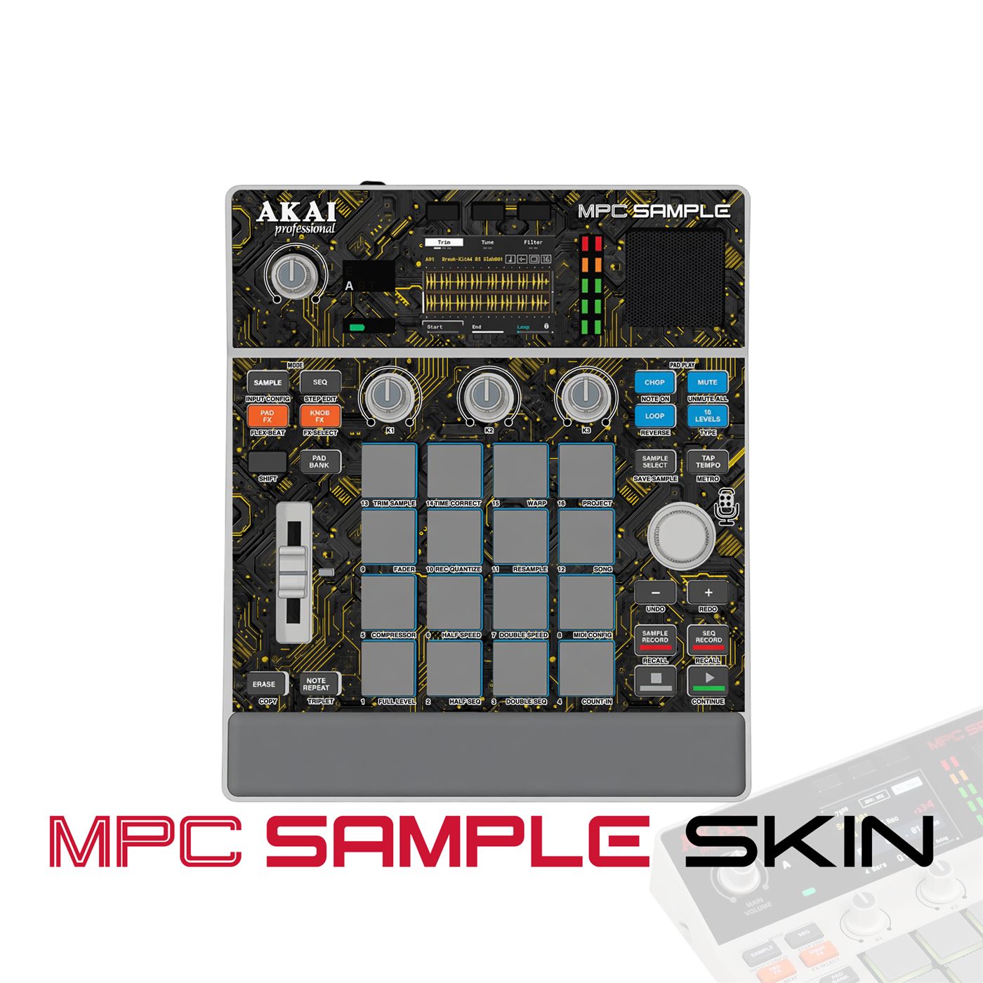 Yellow Glitch vinyl skin for Akai MPC Sample