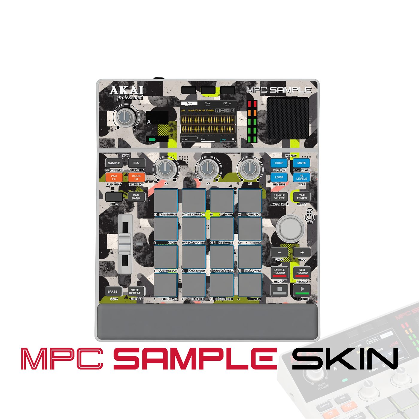 Yellow Splatter vinyl skin for Akai MPC Sample