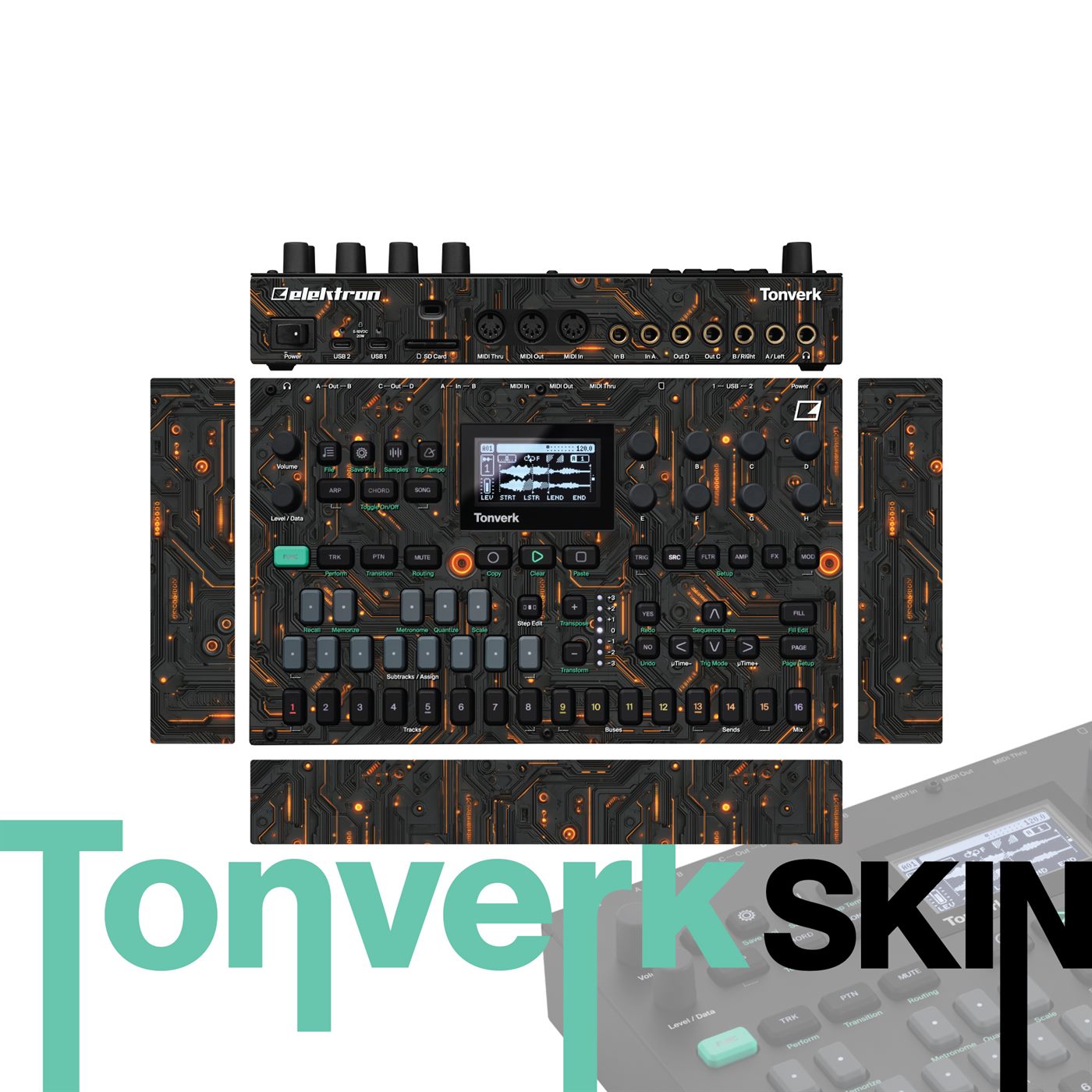 Amber Glowing Circuitry vinyl skin for Elektron Tonverk