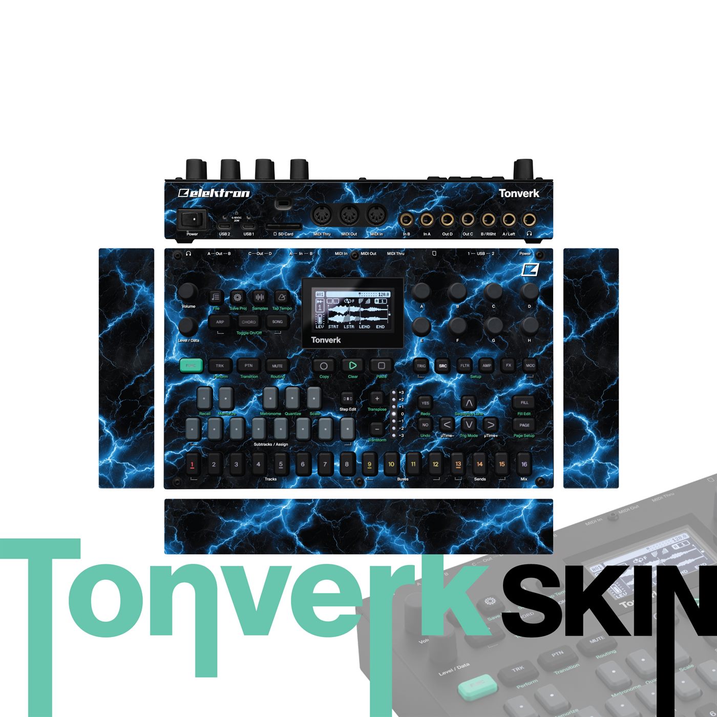 Blue Lightning Storm vinyl skin for Elektron Tonverk