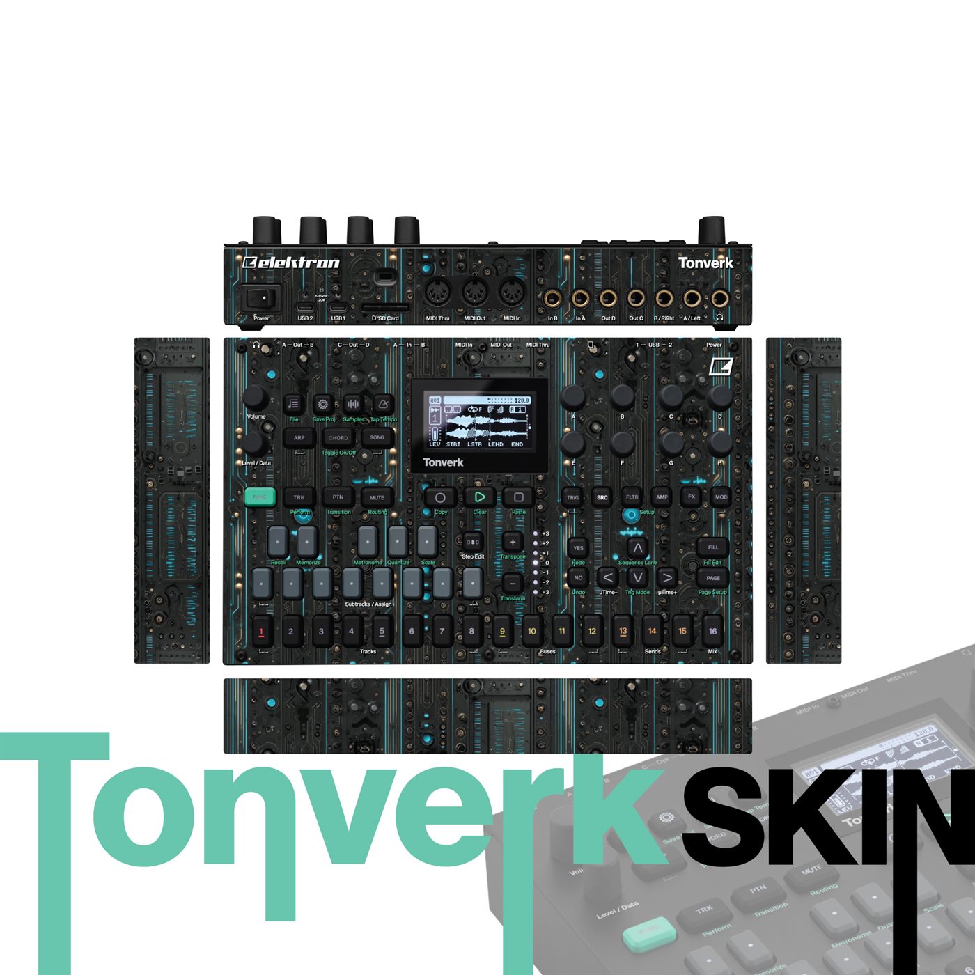 Circuit Tealflux vinyl skin for Elektron Tonverk