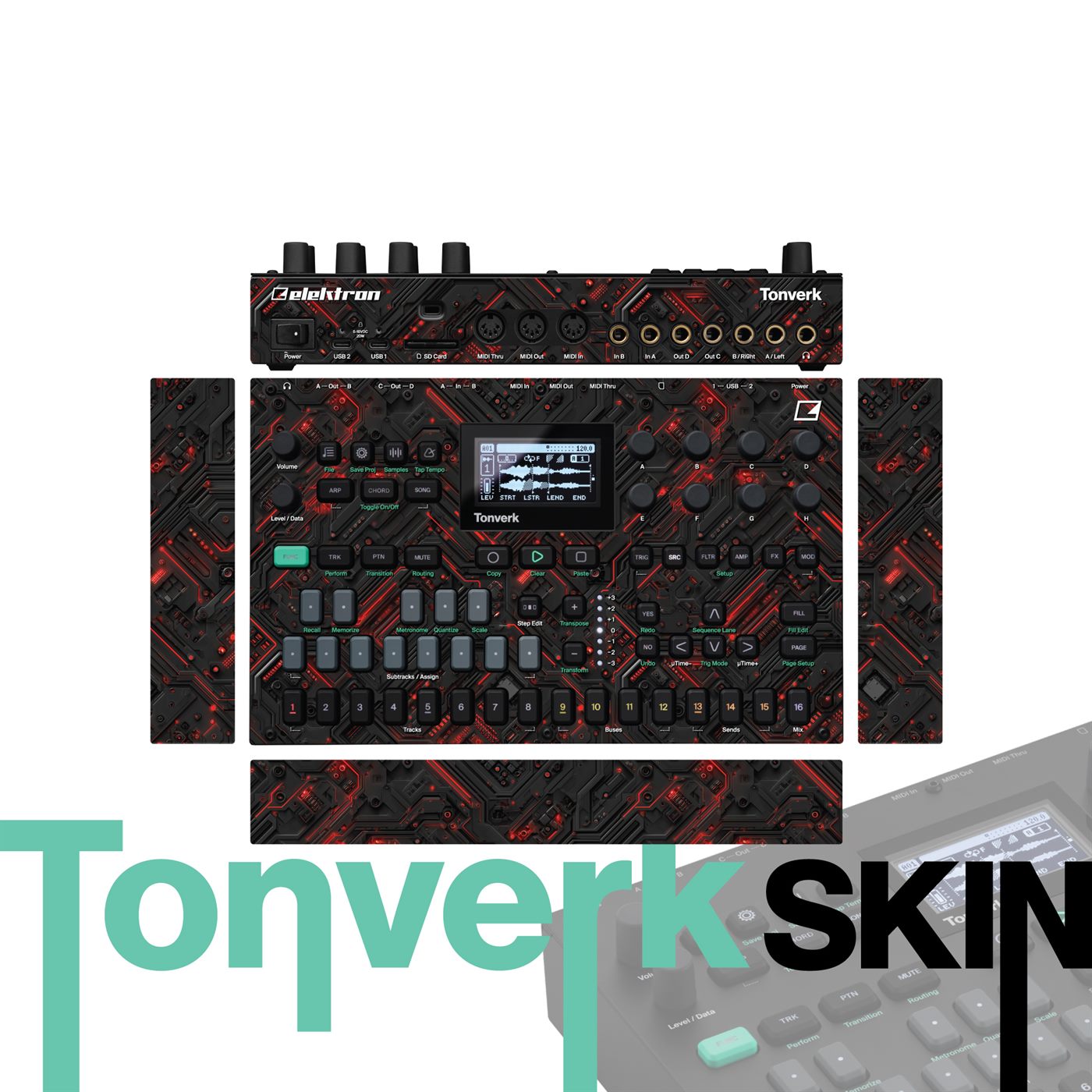 Crimson Tech Nodes vinyl skin for Elektron Tonverk