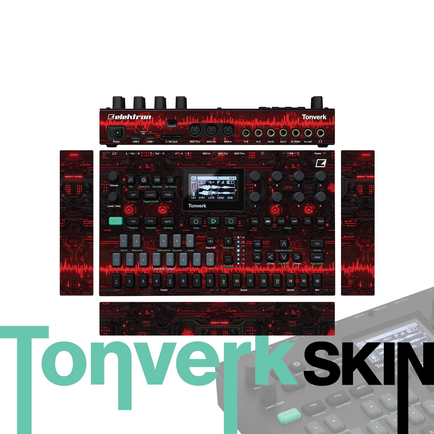 Crimson Waveform Veil vinyl skin for Elektron Tonverk